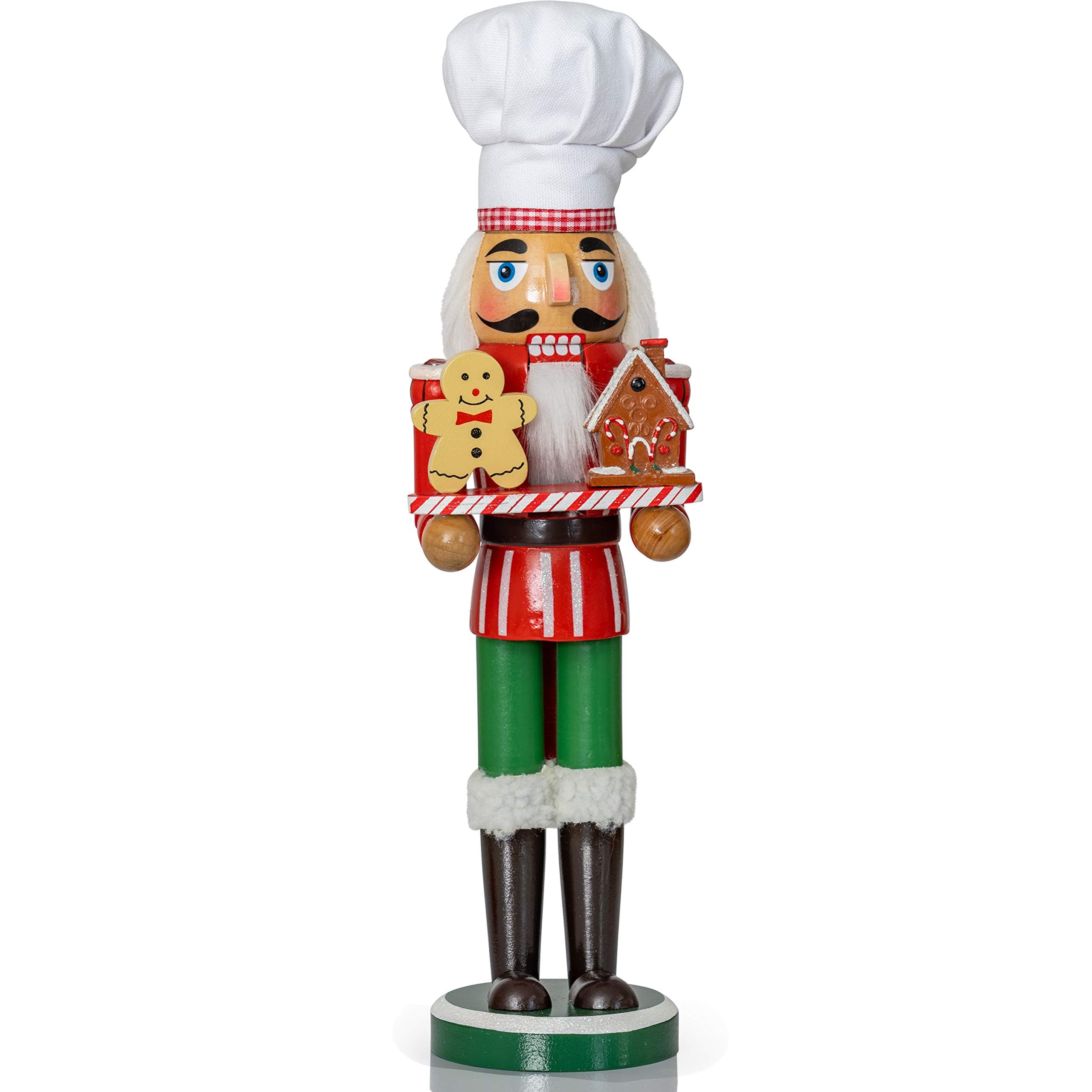 Ornativity Christmas Chef Nutcracker Figure – Wooden Chef Hat Nutcracker with Gingerbread Man Cookie Baker and House Xmas Holiday Decoration 15"