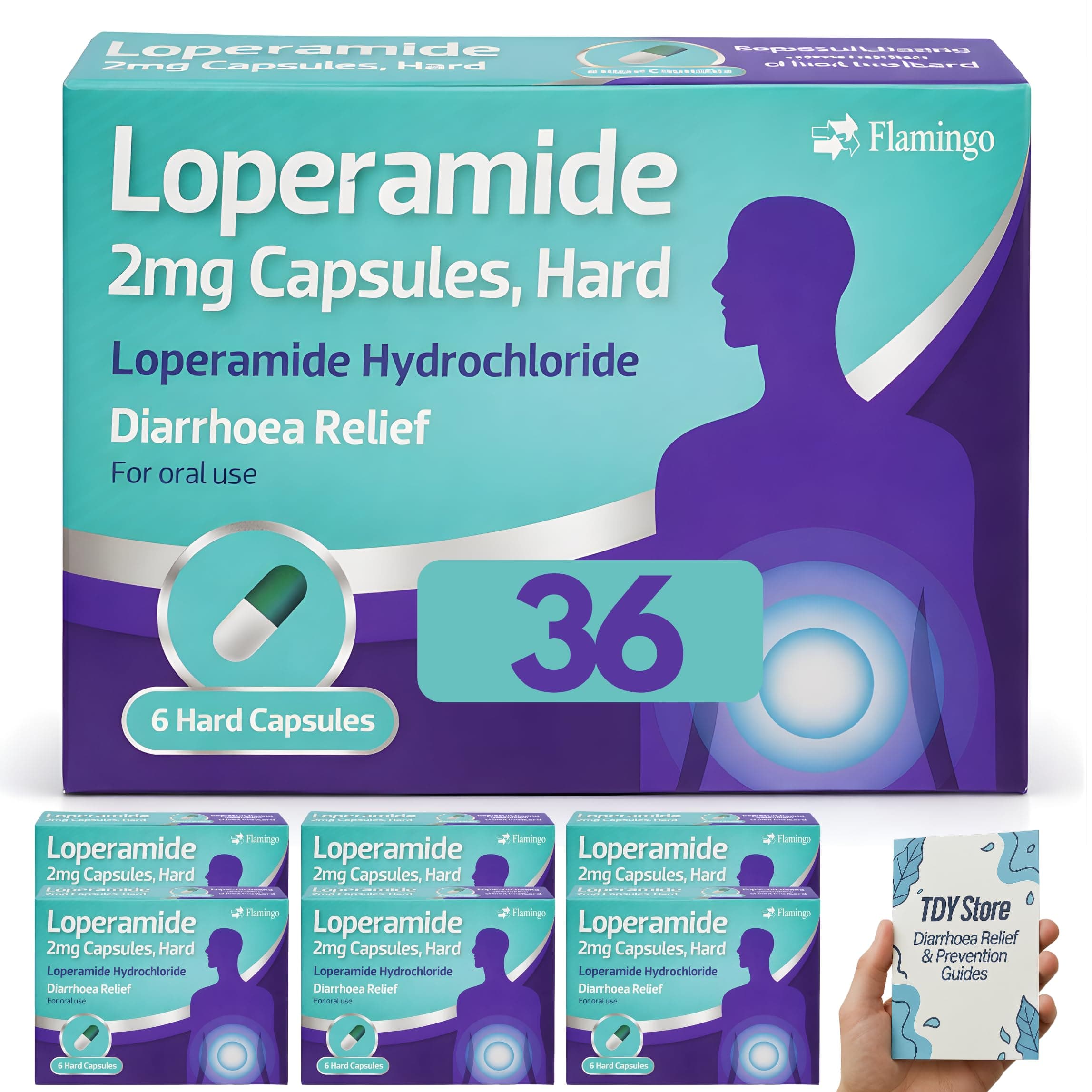 Diarrhoea Relief (6 Boxes), TDY Bundle Including Diarrhoea Causes & Relielf Guides + Stool Chart & Recording Chart, 6x6 Capsules