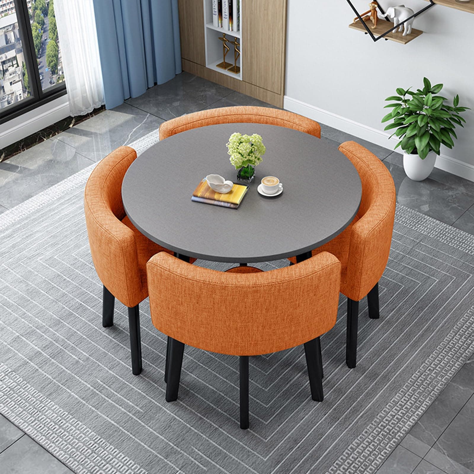 Round/Square Dining table Set with Chairs, Modern Conference Table and 4 Chairs Set, Reception Table and Chair Combination,Wooden Kitchen Table Set for 4 for Living Room Dining Room(80cm(31.5in), M)