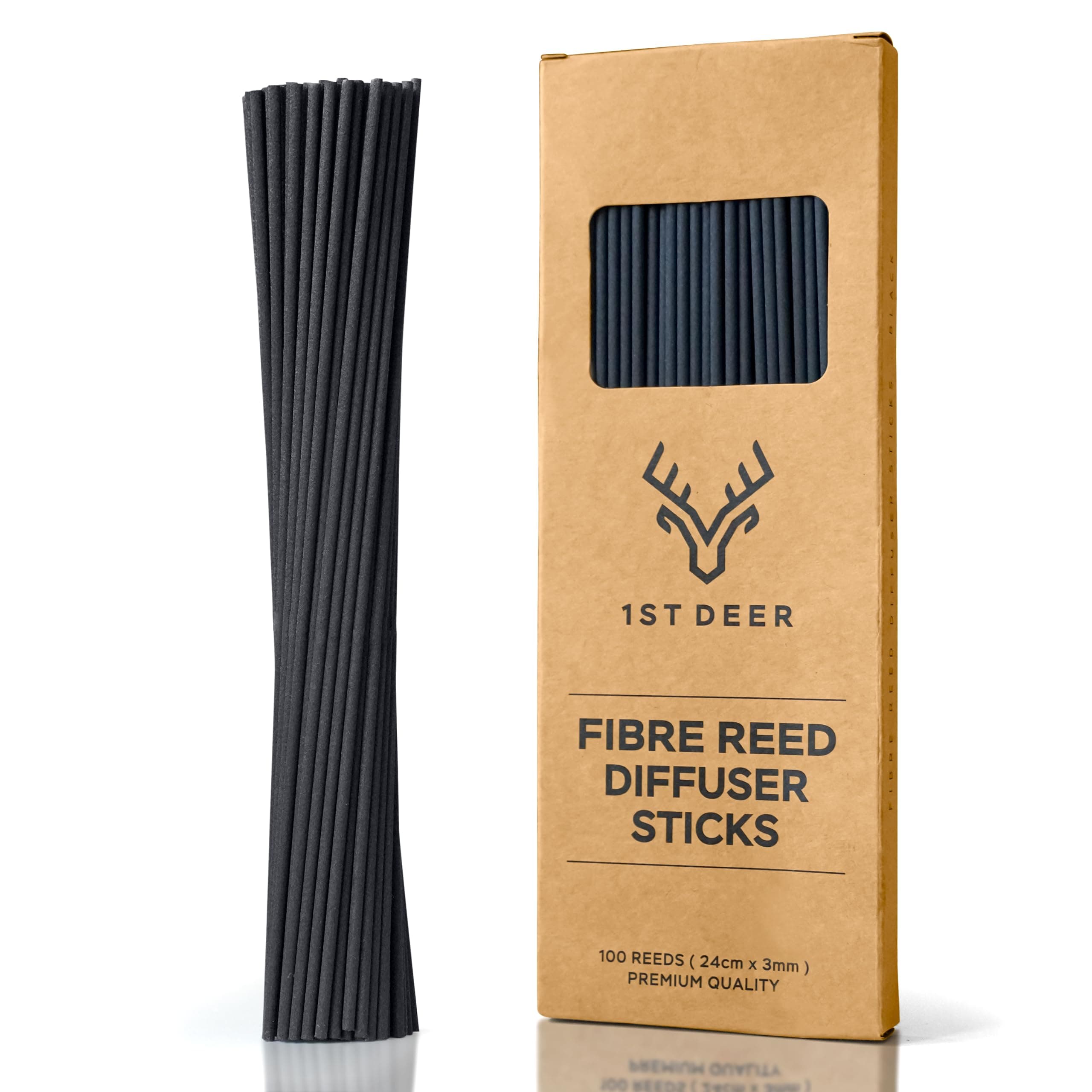 Fiber Reed Sticks – 100 pcs Black Reed Diffuser Sticks for Essential Oil Aroma Refill, Spa, Fragrance, Aromatherapy (24 cm x 3 mm)