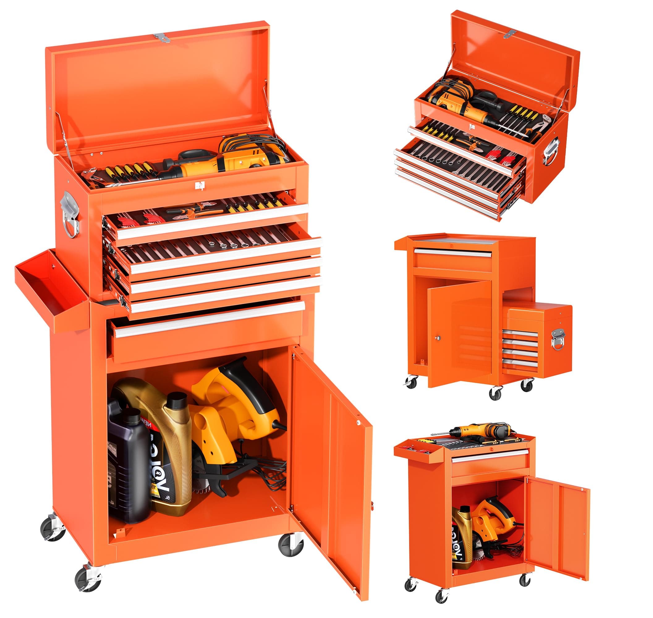 INTERGREAT Rolling Tool Chest, 5-Drawer Tool Box Organizer w/Lockable Wheels & Sliding Drawers & Detachable Top, Tool Storage Cabinet for Garage Workshop (Orange)Recycled Claim Standard 100