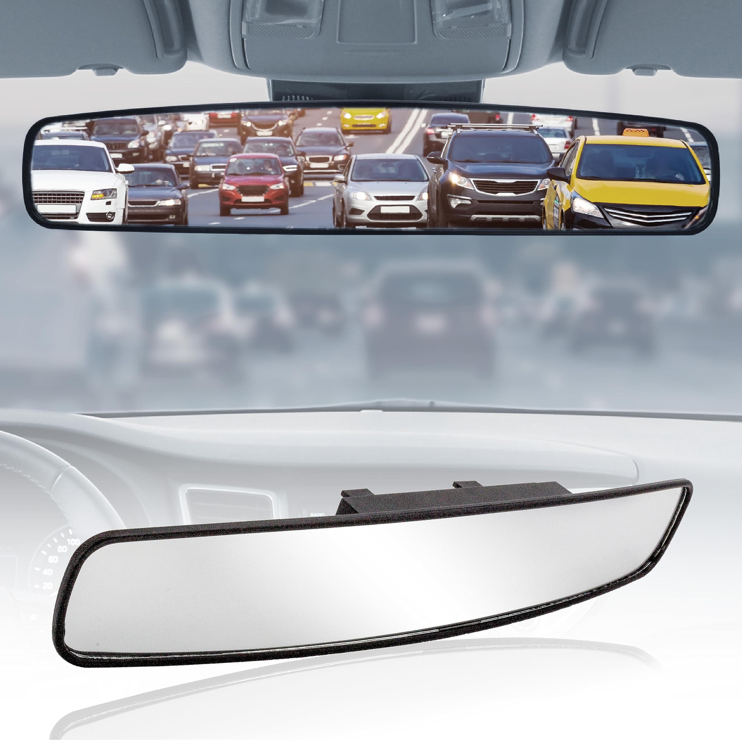 17” Panoramic Rear View Mirror – Universal Wide Angle Rear View Mirror for Car/SUV/Truck – Anti-Glare, Clip-On Large Rearview Extender for Safer Driving & Parking