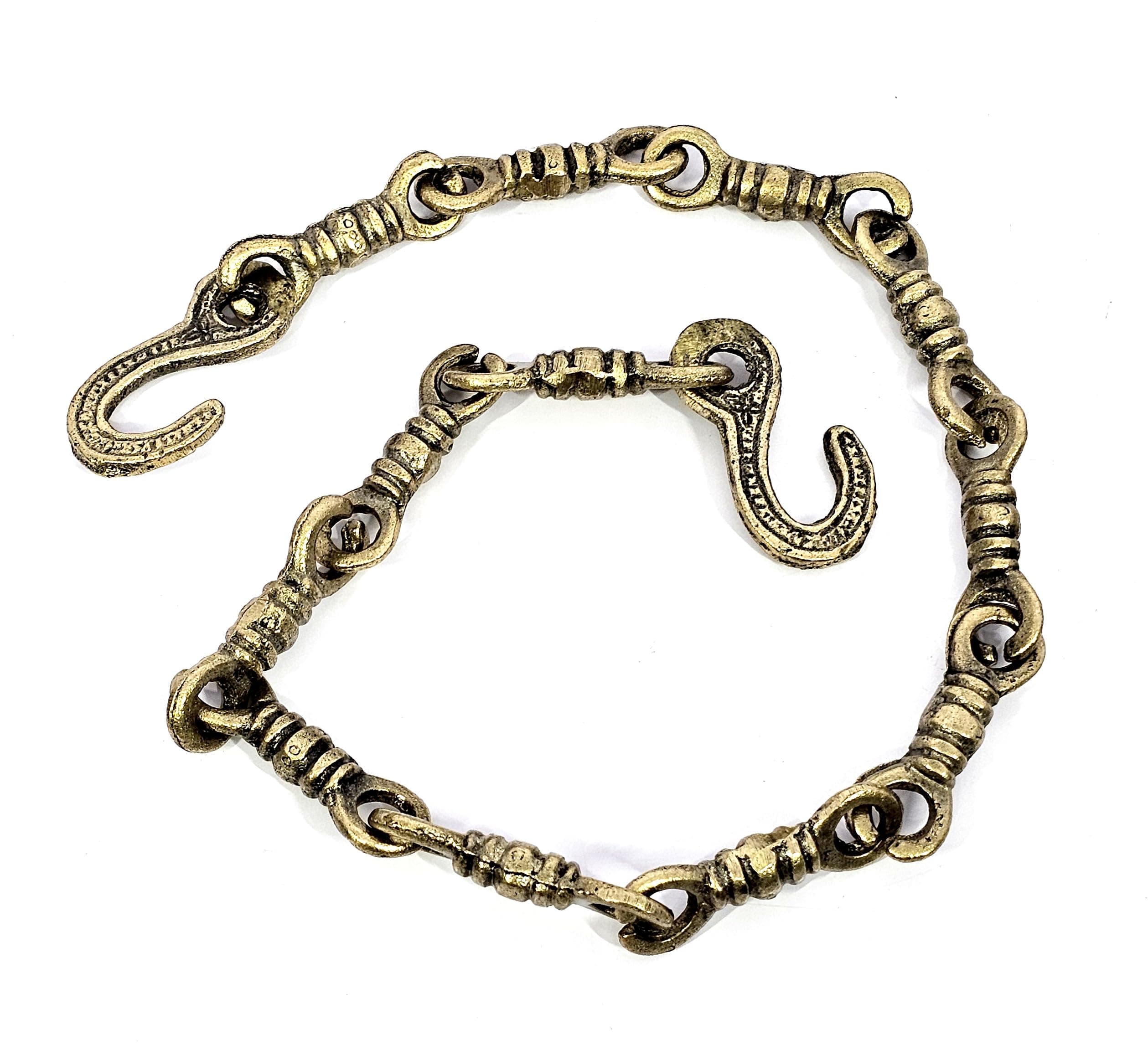 ESPLANADE Brass Chain with Hooks for Hanging Bell Diya Deepak Bells - Length 2 Feet (24" Inches) - Golden (‎Brass/Chain/2-Feet)