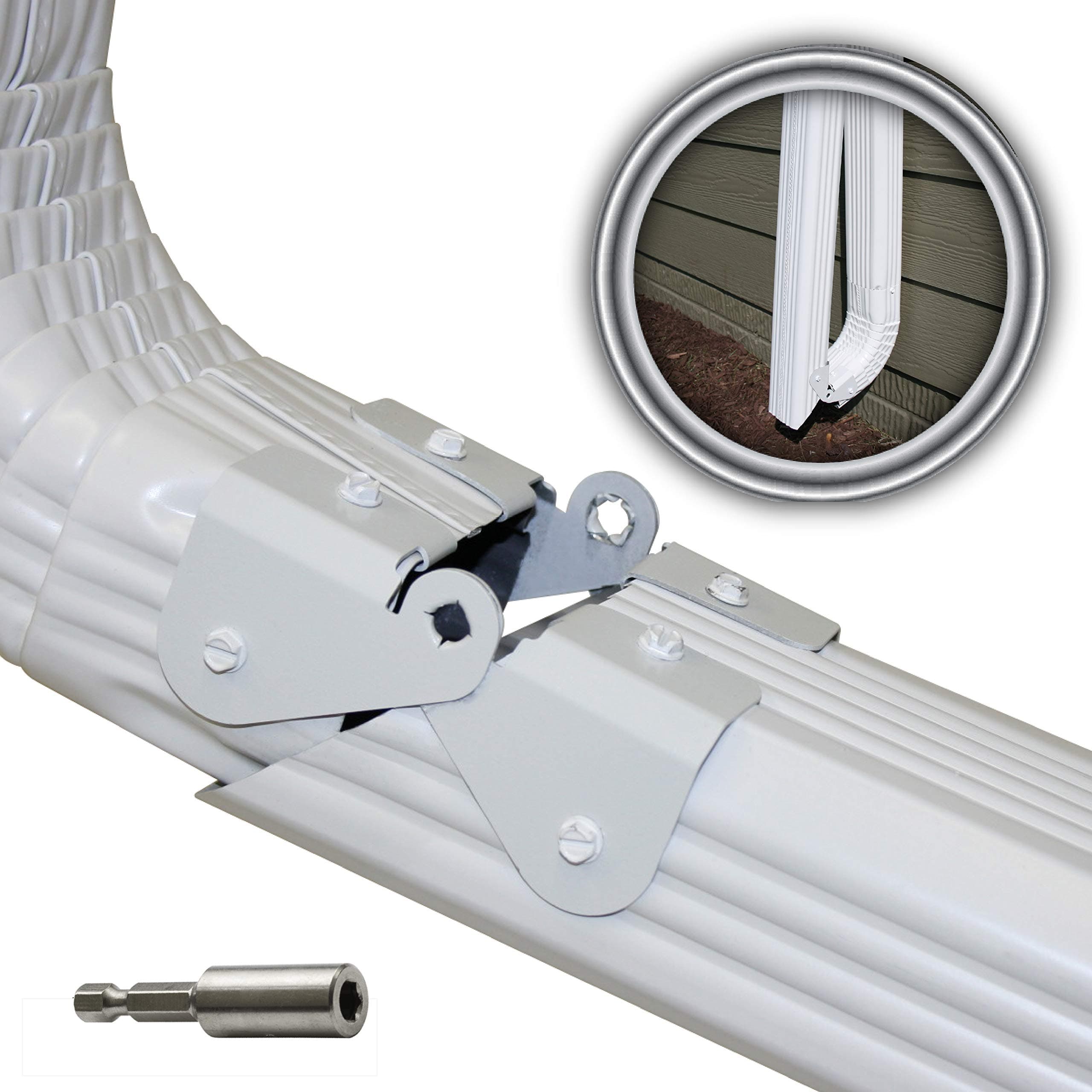 4 Pack Plus | Made in The USA Downspout Hinge | Hardware, Nutsetter & Instructions | DIY Installation on All Rectangle or Square Downspouts