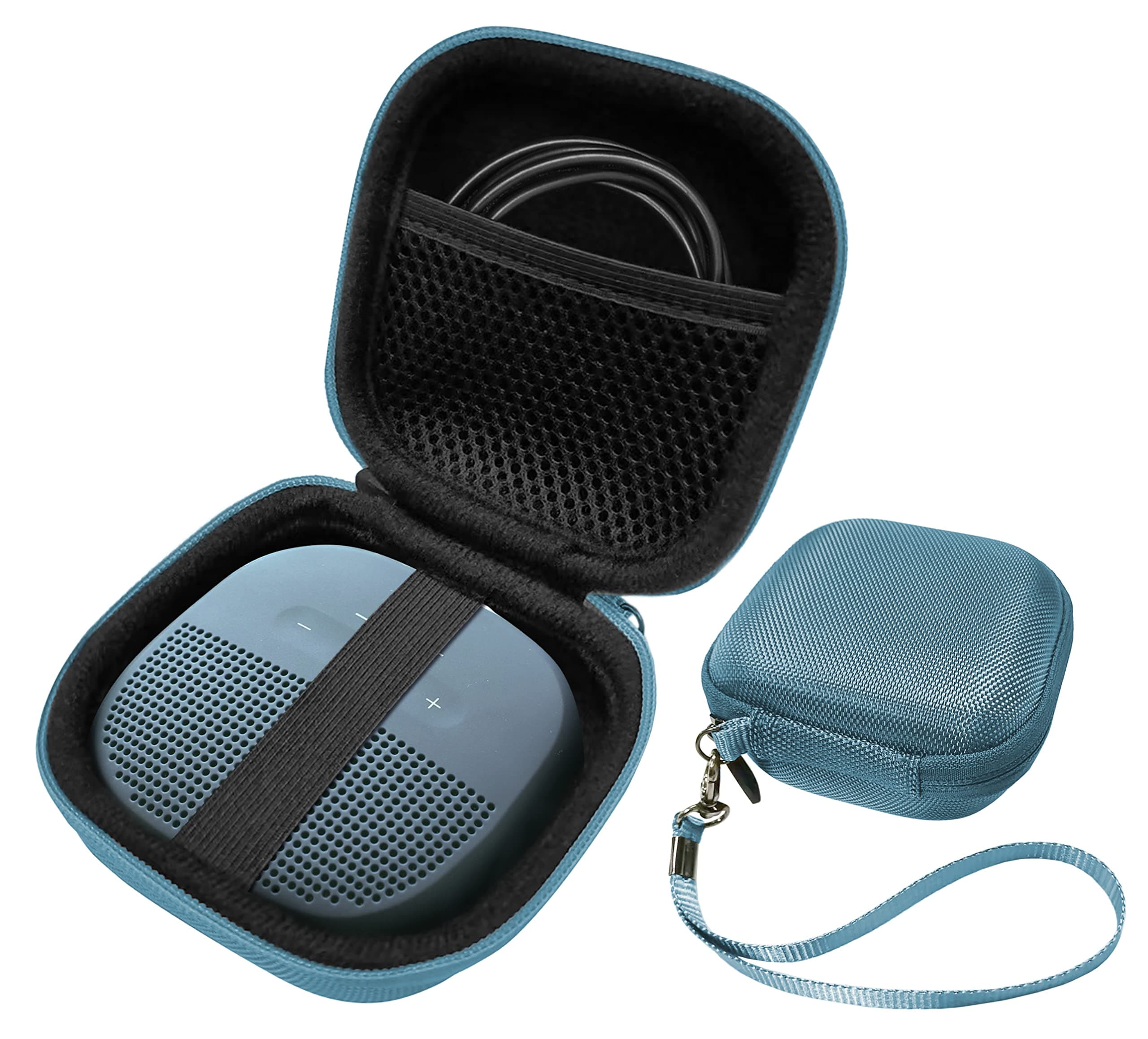 Feature Protective Case for Bose SoundLink Micro Bluetooth Speaker by WGear, Featured Design with mesh Pocket for Cable and Other Accessories, Elastic Strap to Secure Device (Stone Blue case)