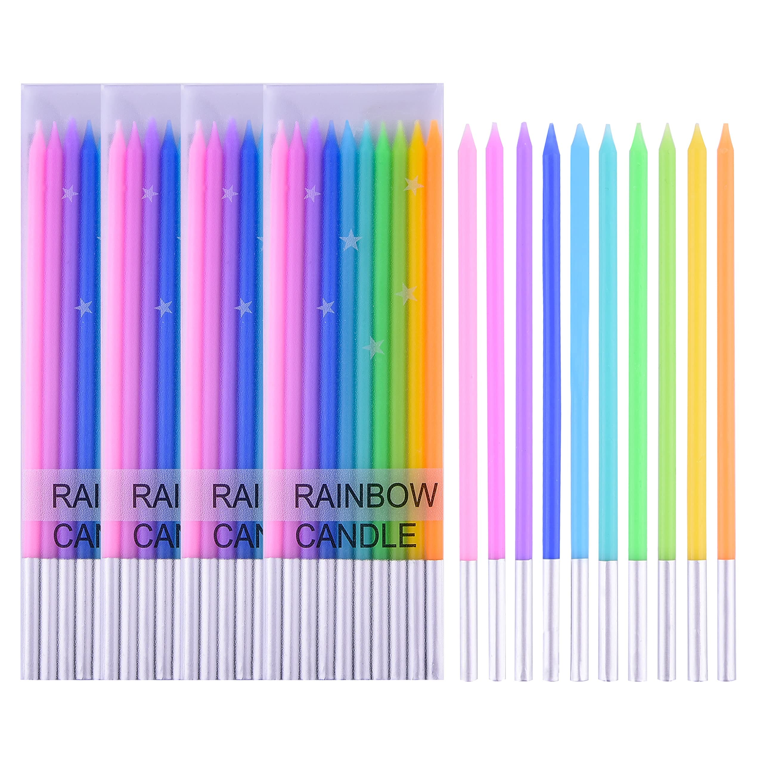 PHD CAKE 40-Count Rainbow Long Thin Birthday Candles, Cake Candles, Birthday Parties, Wedding Decorations, Party Candles