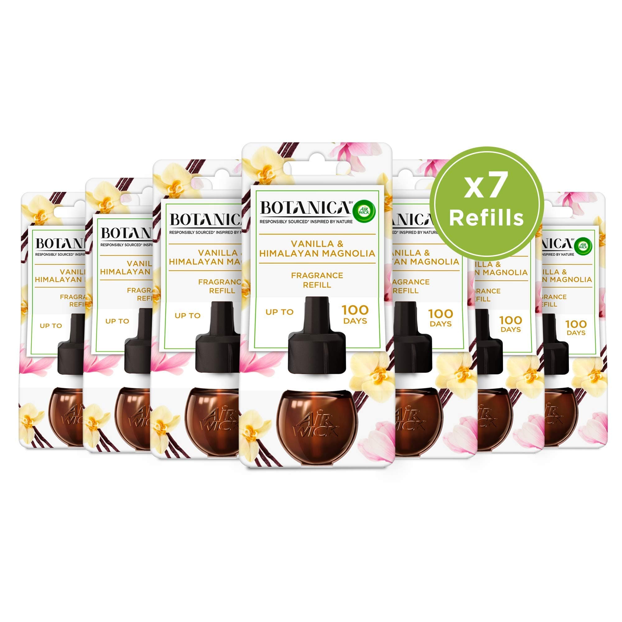 Botanica by Air Wick Plug in Diffuser Refill, Vanilla & Himalaya, Pack 7 x 19ml, Long Lasting Fragrance, Lasts up to 700 days, Plug in Air freshener