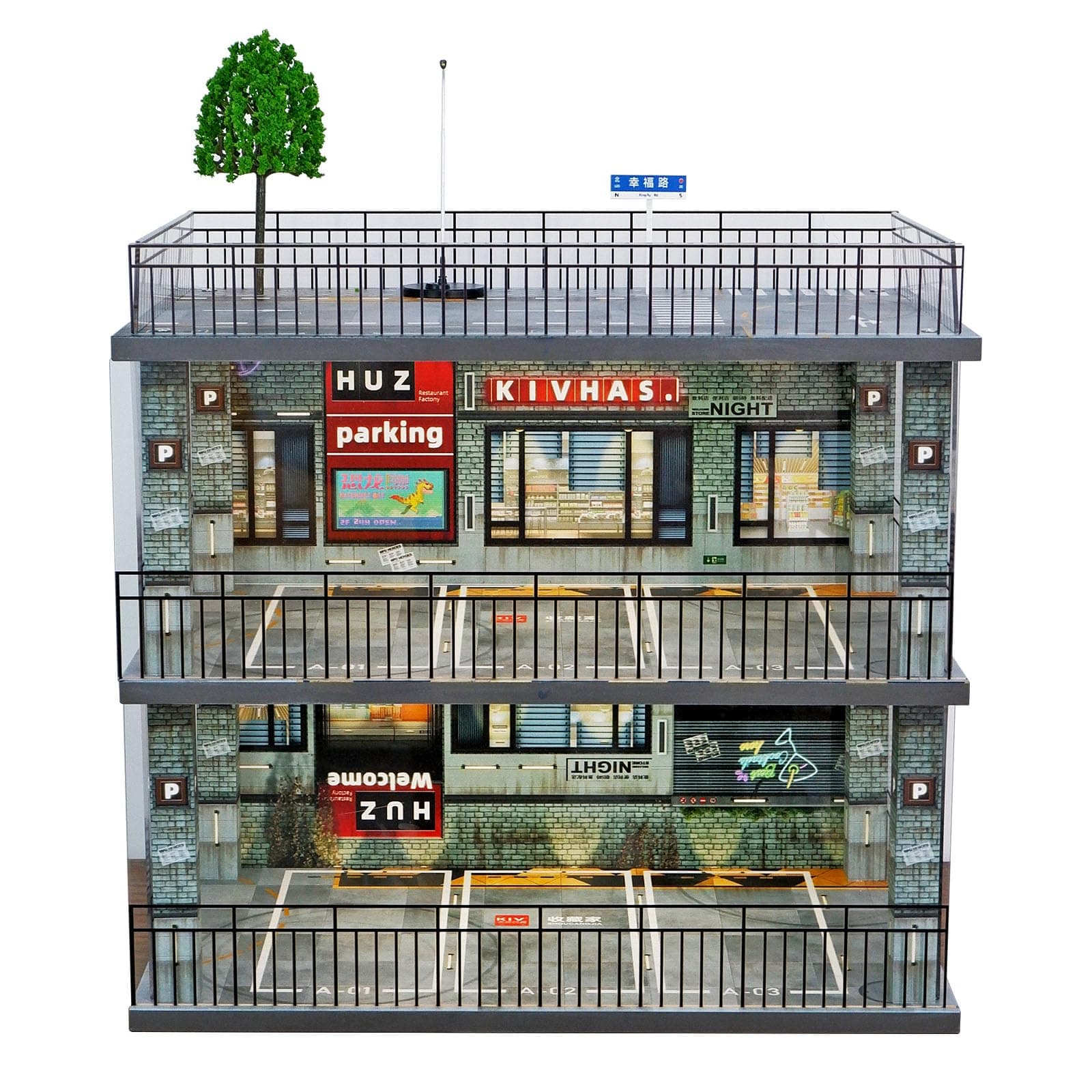 kivcmds 1:24 Scale Diecast Model Car Display Case Cabinet with USB Lights and Acrylic Cover,Diorama Garage for Sport Cars and Lego Speed Champions Car Collectibles