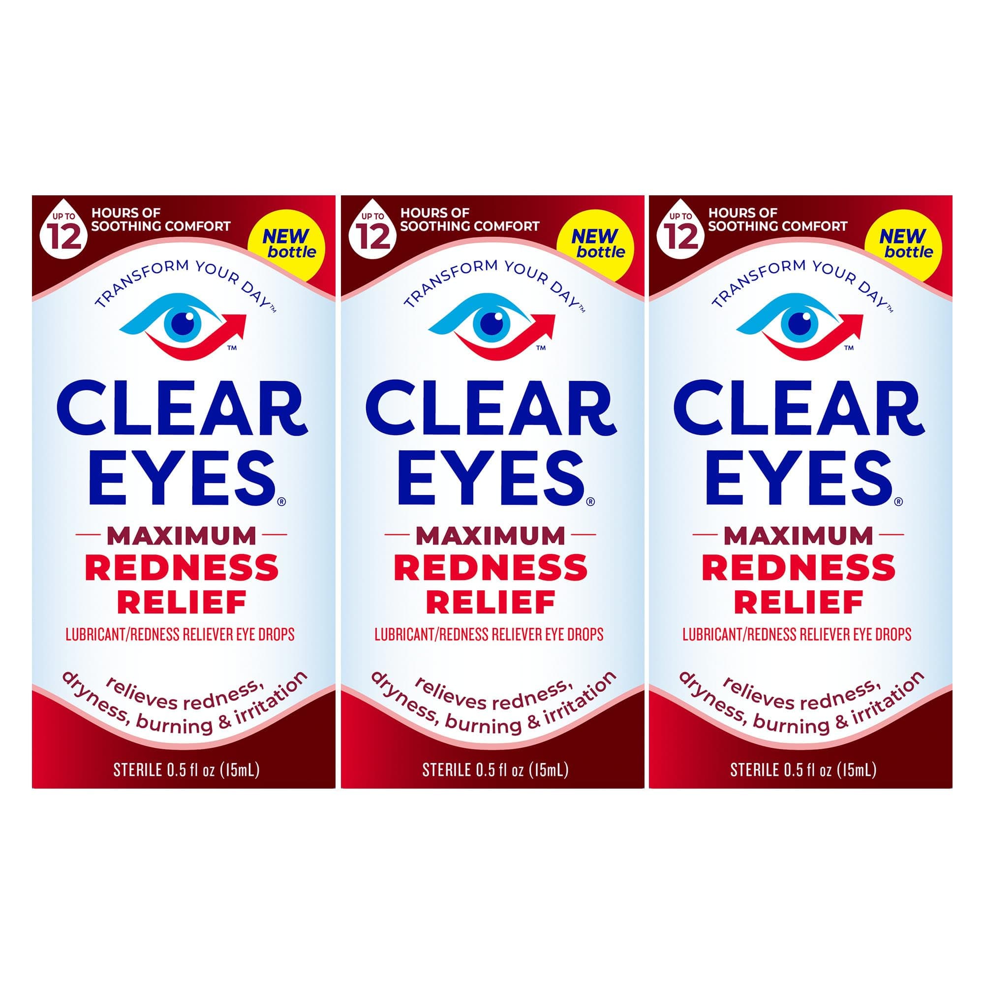 Clear Eyes Maximum Redness Eye Relief Eye Drops, 0.5 Fl Oz, Pack of 3