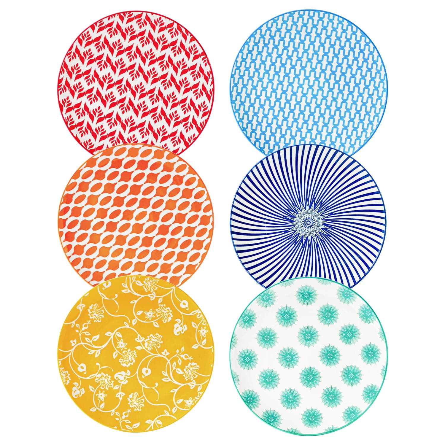 Ceramic Salad Plates Set - 8.5 Inch Small Round Kitchen Dinner Dishes for Dessert Pasta Appetizer Sandwich - Scratch Resistant Porcelain Microwave Dishwasher Safe - Set of 6 - Assorted Colors