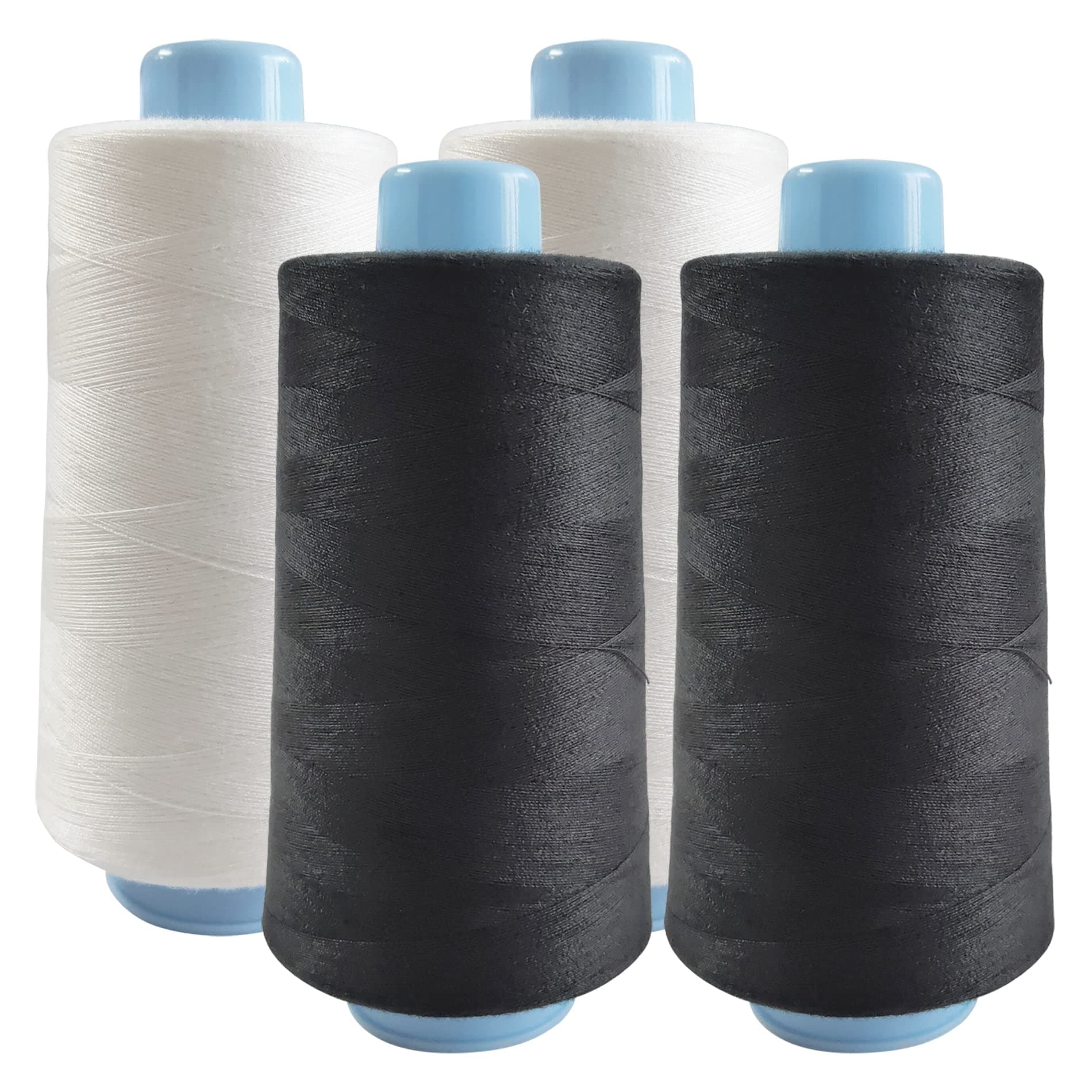 4 Spools Polyester Sewing Thread Spools, 3000 Yards Each Spool, 40/2 All-Purpose Connecting Threads for Sewing Machine and Hand Repair Works for Hand & Machine Sewing, 2 Colors White and Black