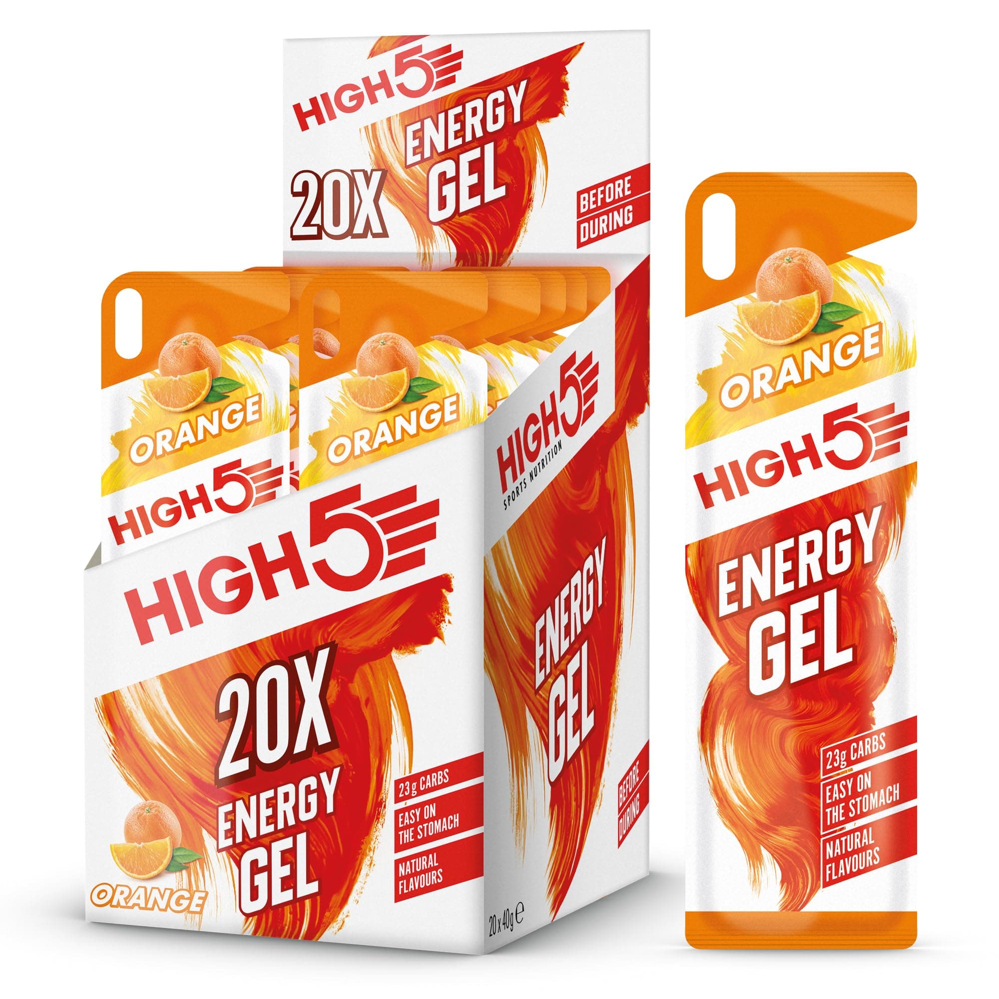 HIGH5 Running Gels Energy - Running Essentials for Quick Release Energy - Natural Fruit Juice & Caffeine-Free - Ideal as Running Equipment, Cycling Supplements, Marathon Training (Orange, 20 x 40g)