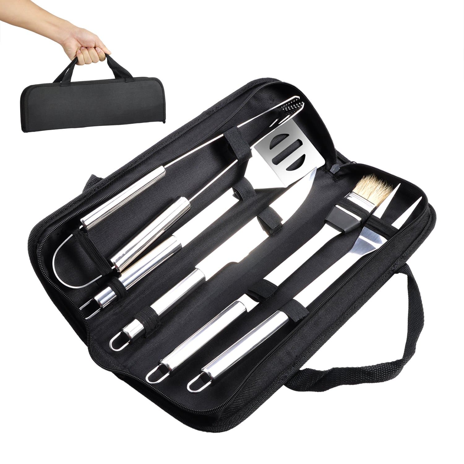 BBQ Grill Tools Set 5 Piece Professional Grade Grill Griddle and BBQ Tool Kit, Stainless Steel BBQ Indoor & Outdoor Grilling Kit, Great for Griddle and Grill in the Backyard, Camping