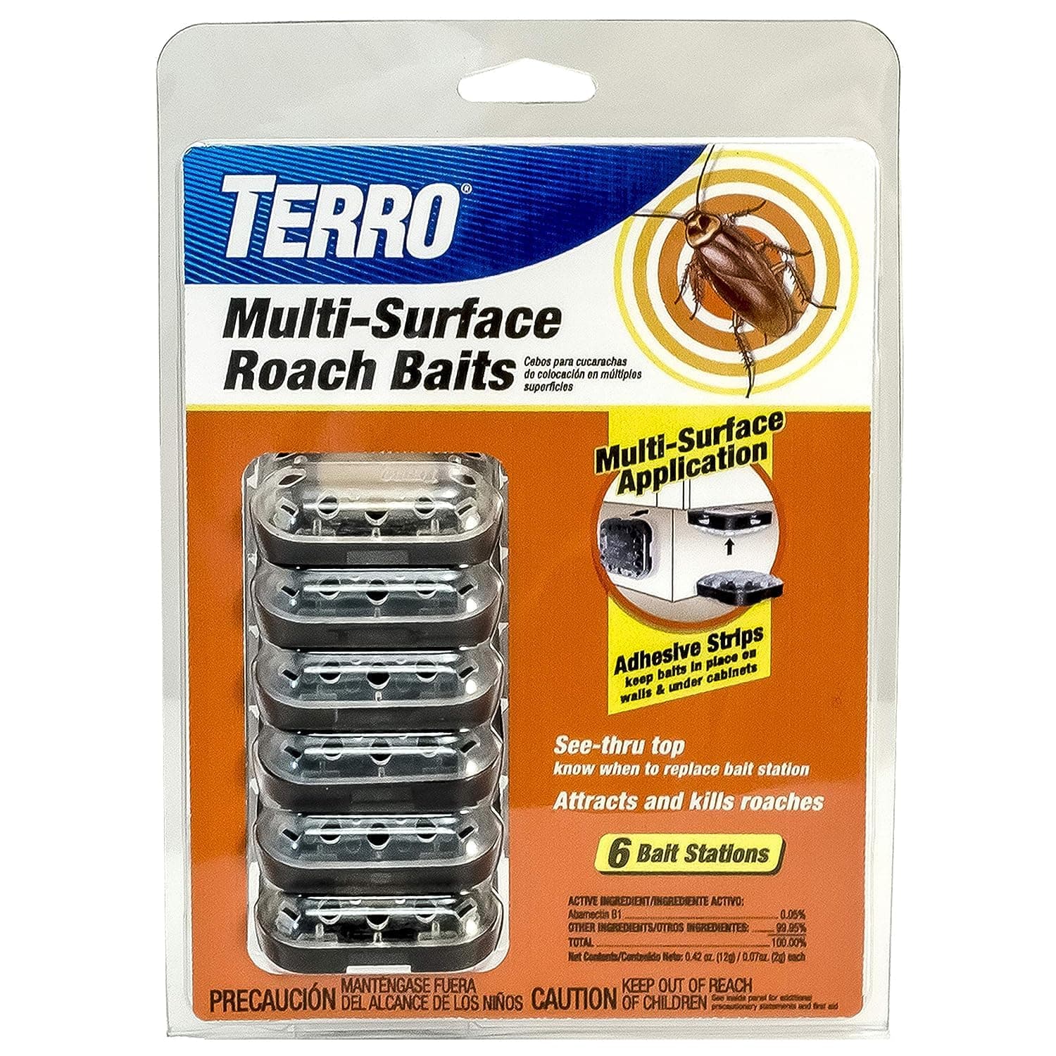 T500 Indoor Multi-Surface Roach Bait Stations - Indoor Cockroach Killer, 6 Bait Stations, Black