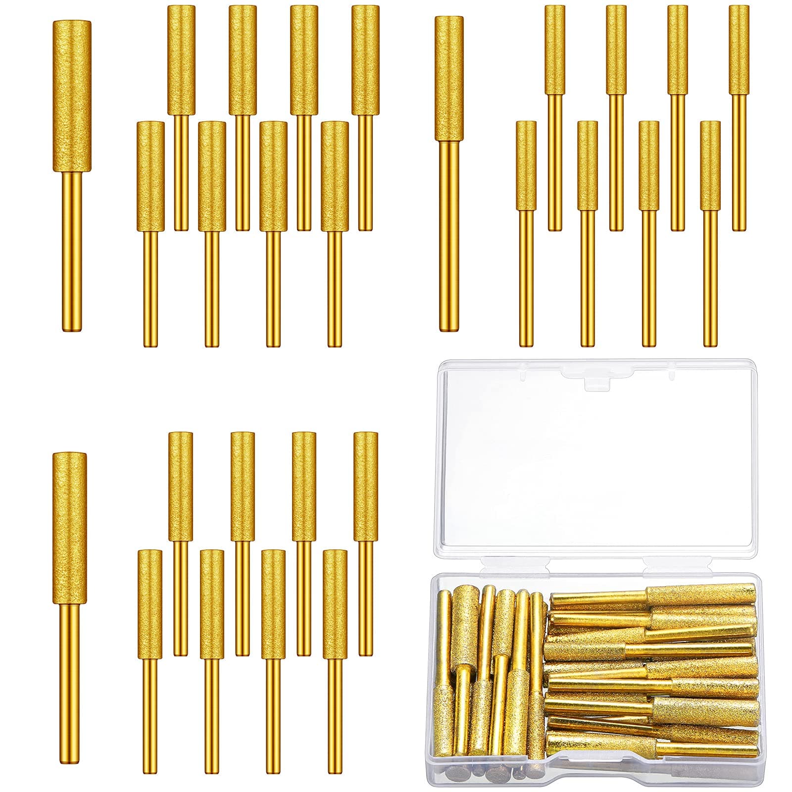 Chumia 30 Pcs Diamond Chainsaw Sharpener Stone Bit High Hardness Chainsaw Sharpening Titanium Plated Wheels Grinding Tool for Electric Chain Saw Jewelry Stone, 5/32, 3/16, 7/32 Inches (Gold)