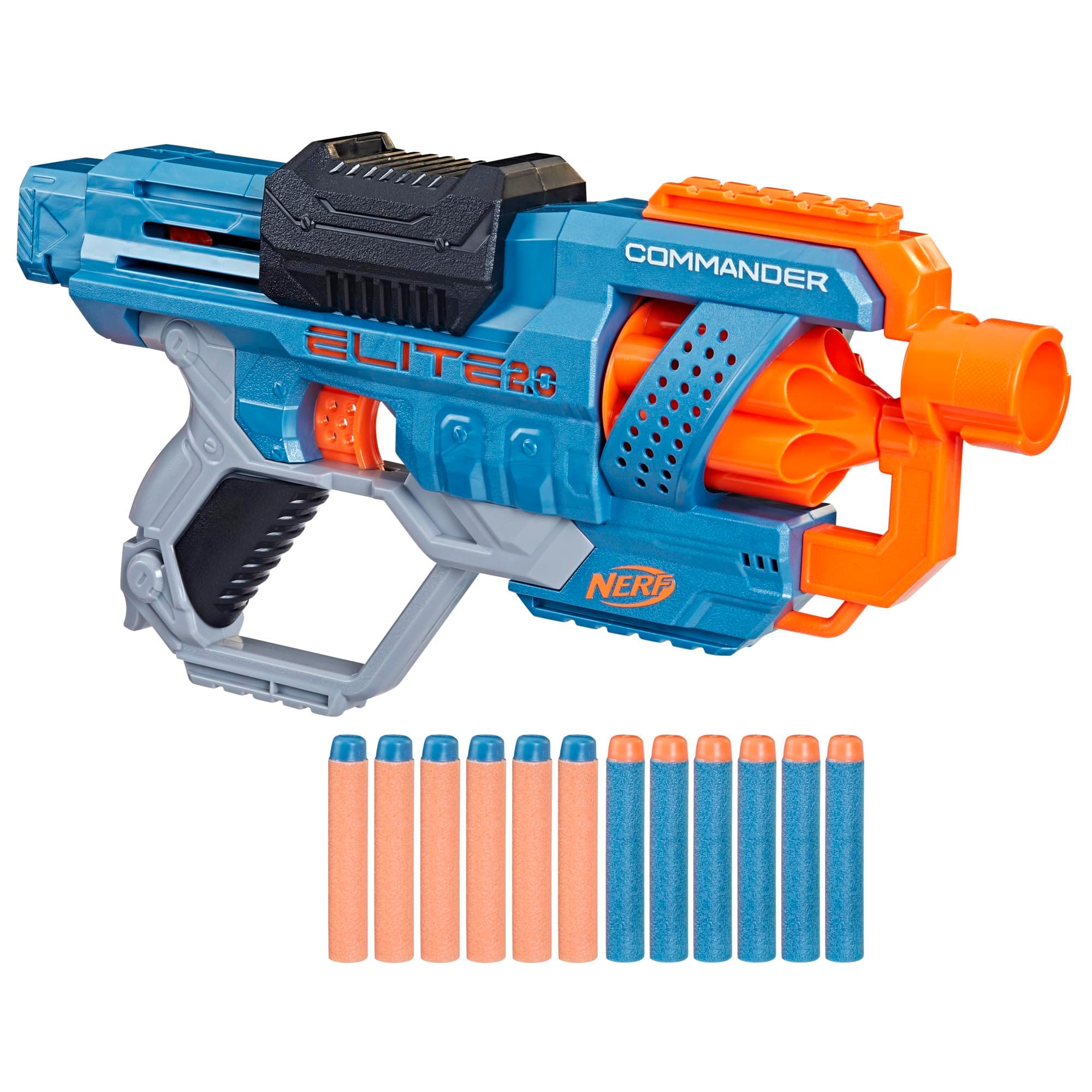 Elite 2.0 Commander RD-6 Dart Blaster, 12 Darts, 6-Dart Rotating Drum, Outdoor Toys, Ages 8 and Up