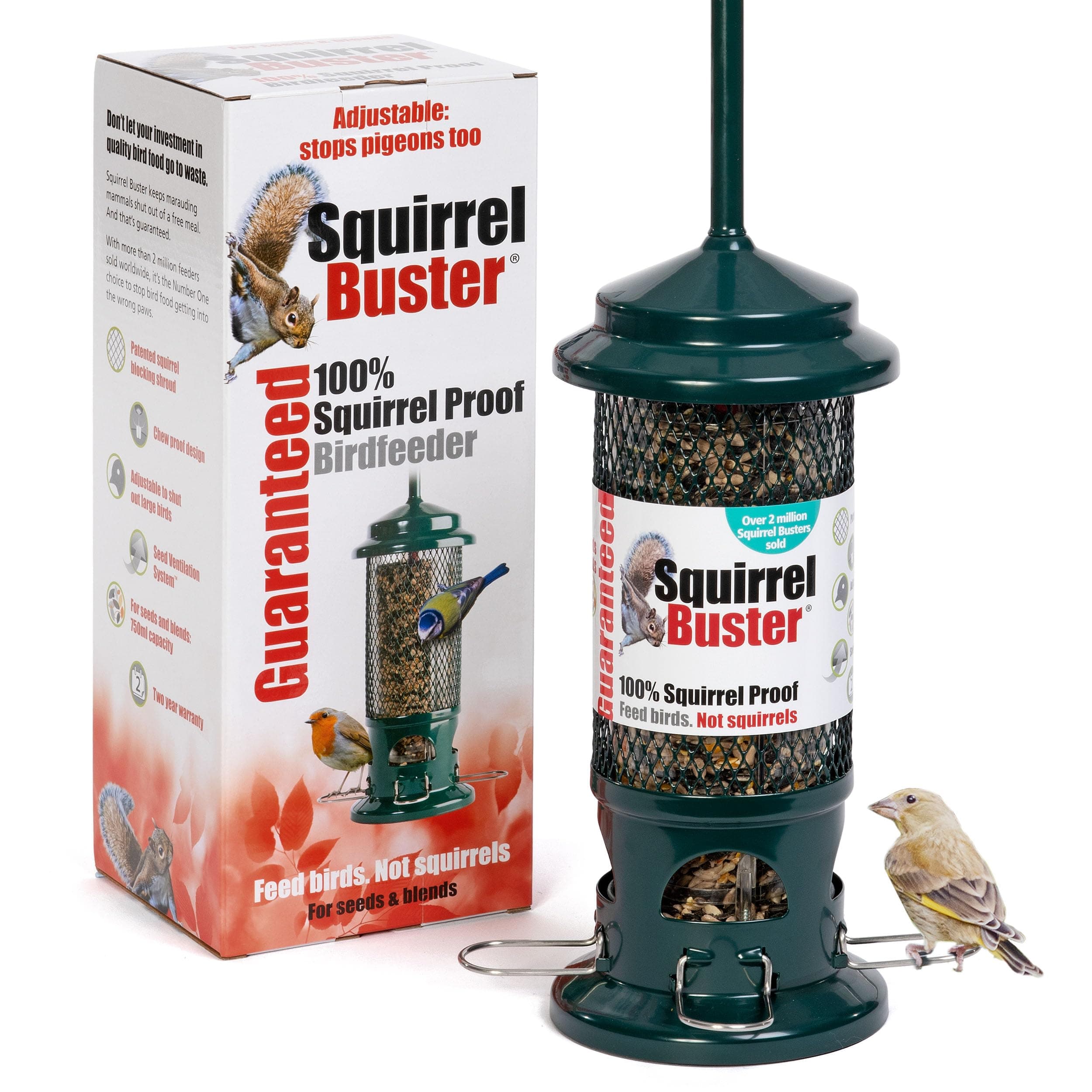 Squirrel Proof Bird Feeder for Seeds - Jacobi Jayne® Squirrel Buster® Bird Feeder – Metal Hanging Station for Garden Birds – Easy to Clean, Pigeon Resistant, Wild Bird Feeding Station