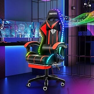 RGB Gaming Chair with Speakers Massage Computer Gaming Chair with LED Lights and Footrest High Back Video Game Chair for Adults Red and Black