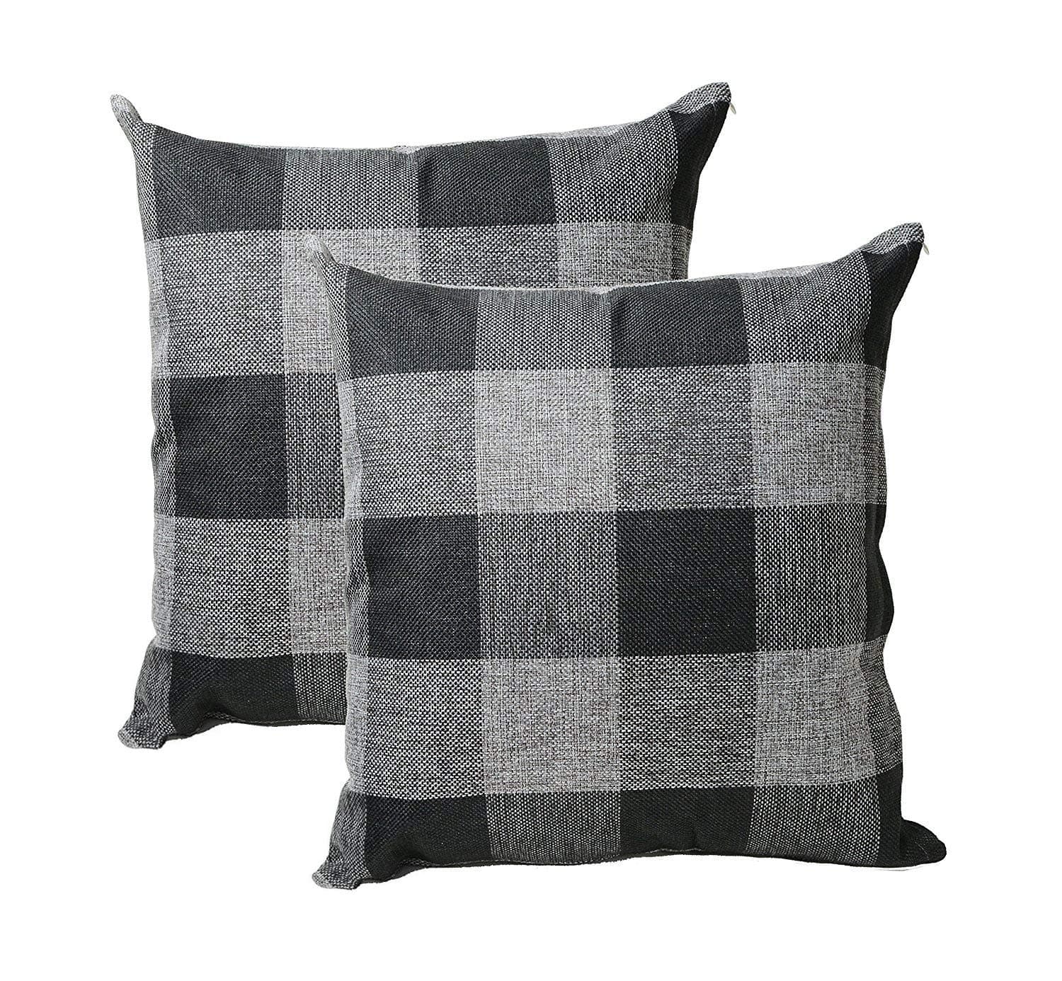 XIHAROOM 2 Pack Classic Grey Plaid Cotton Linen Square Throw Pillow Cover Cushion Cases for Home Sofa Bedroom 18x18 Inches (5 Grey)