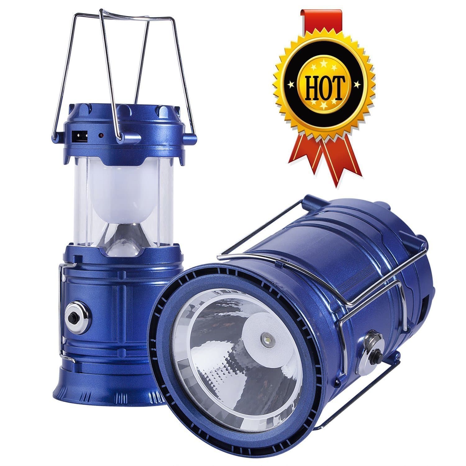 Camping Lantern Flashlights,Collapsible Solar Lanterns Rechargeable LED Lantern Camp Lights Table Lamp for Outdoor, Fishing, Blackout, Emergency Charging for Android Cellphone Iphone (Blue)