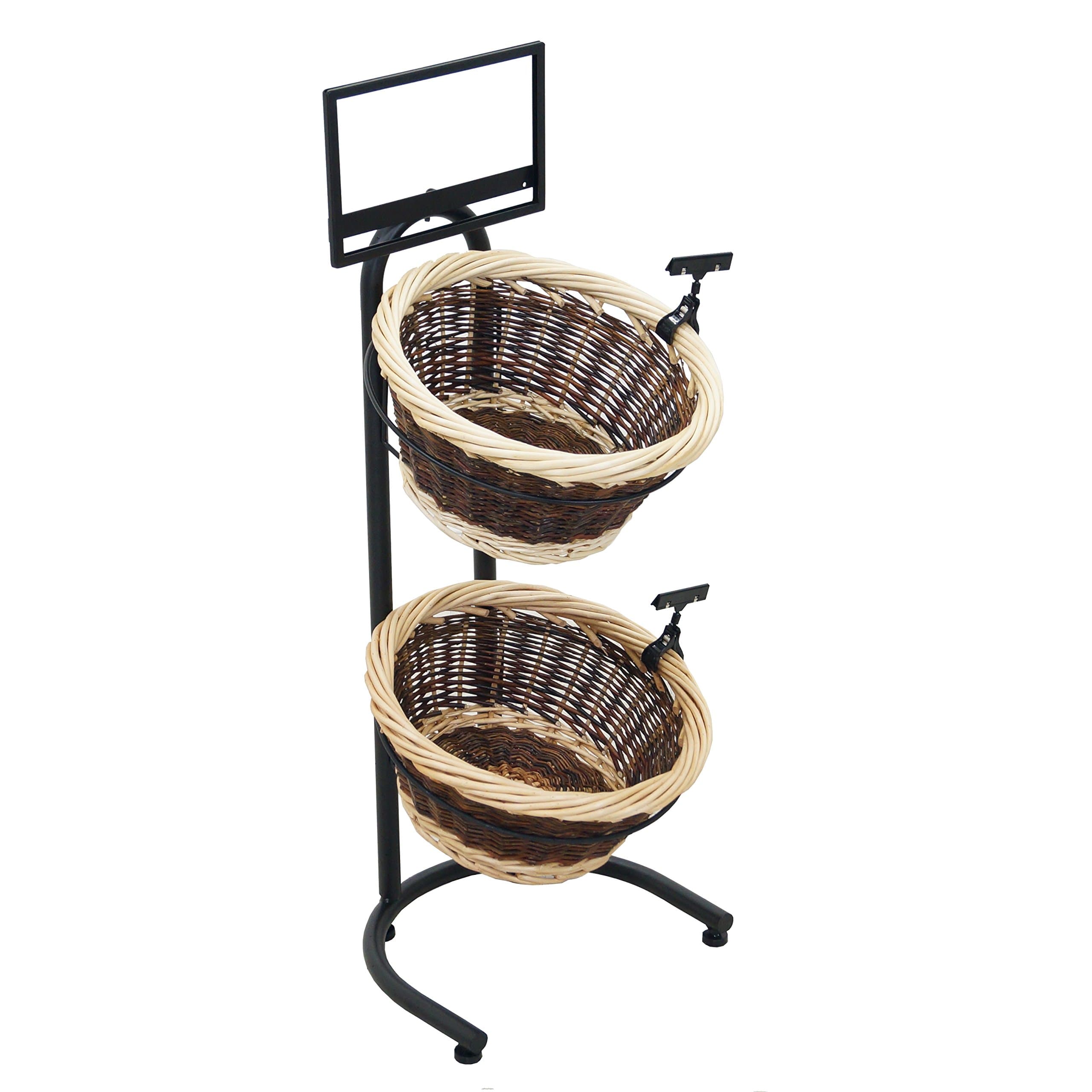 2-Tier 2 Round 2-Tone Willow Basket Display with Sign Frame and Sign Clips
