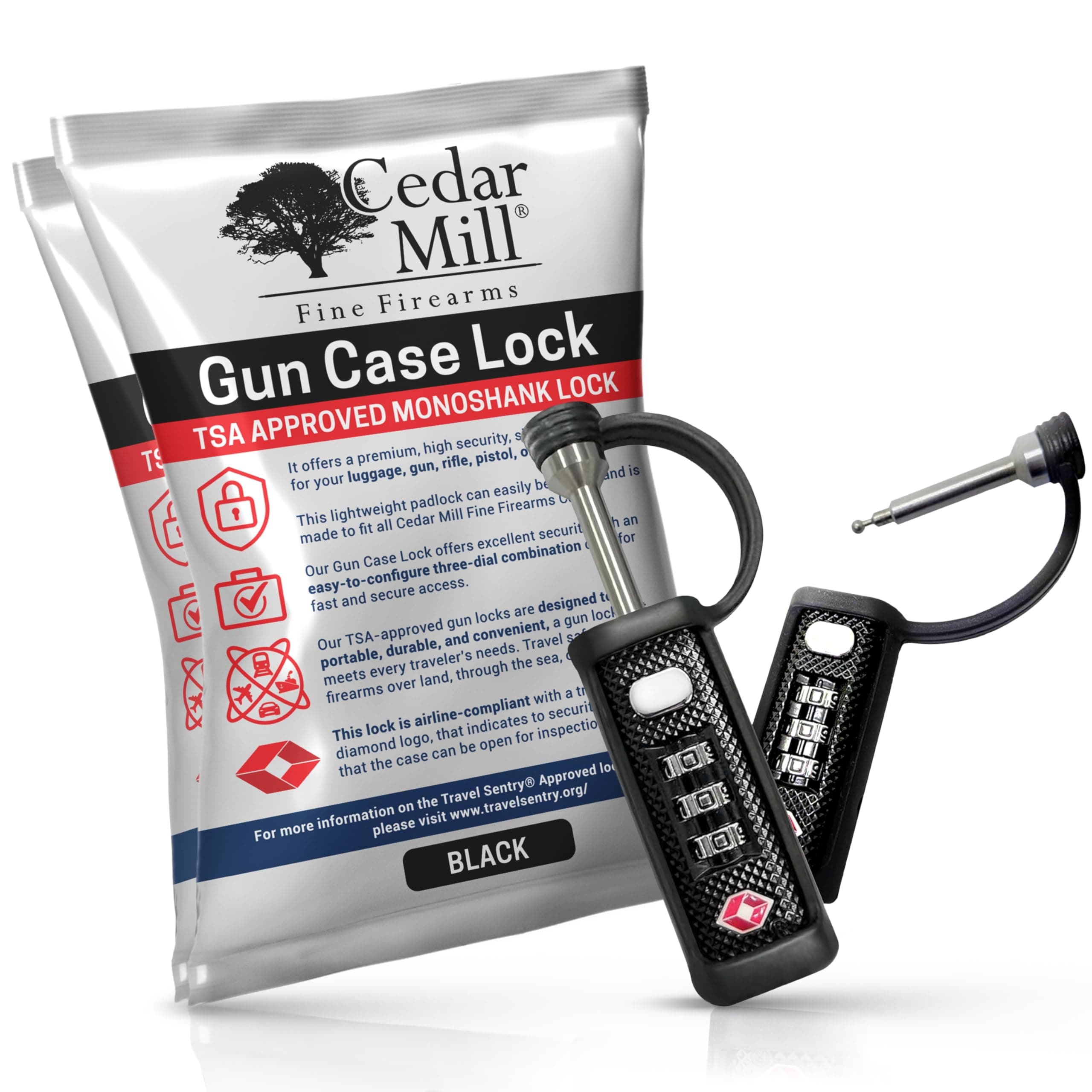 TSA Approved Tactical Gun Case Lock - Protective Rubber Sleeve & Cut-Resistant MonoShaft - Secure Single Shaft Padlock for Guns Luggage Rifles Pistols & Revolver Cases - Child Safe