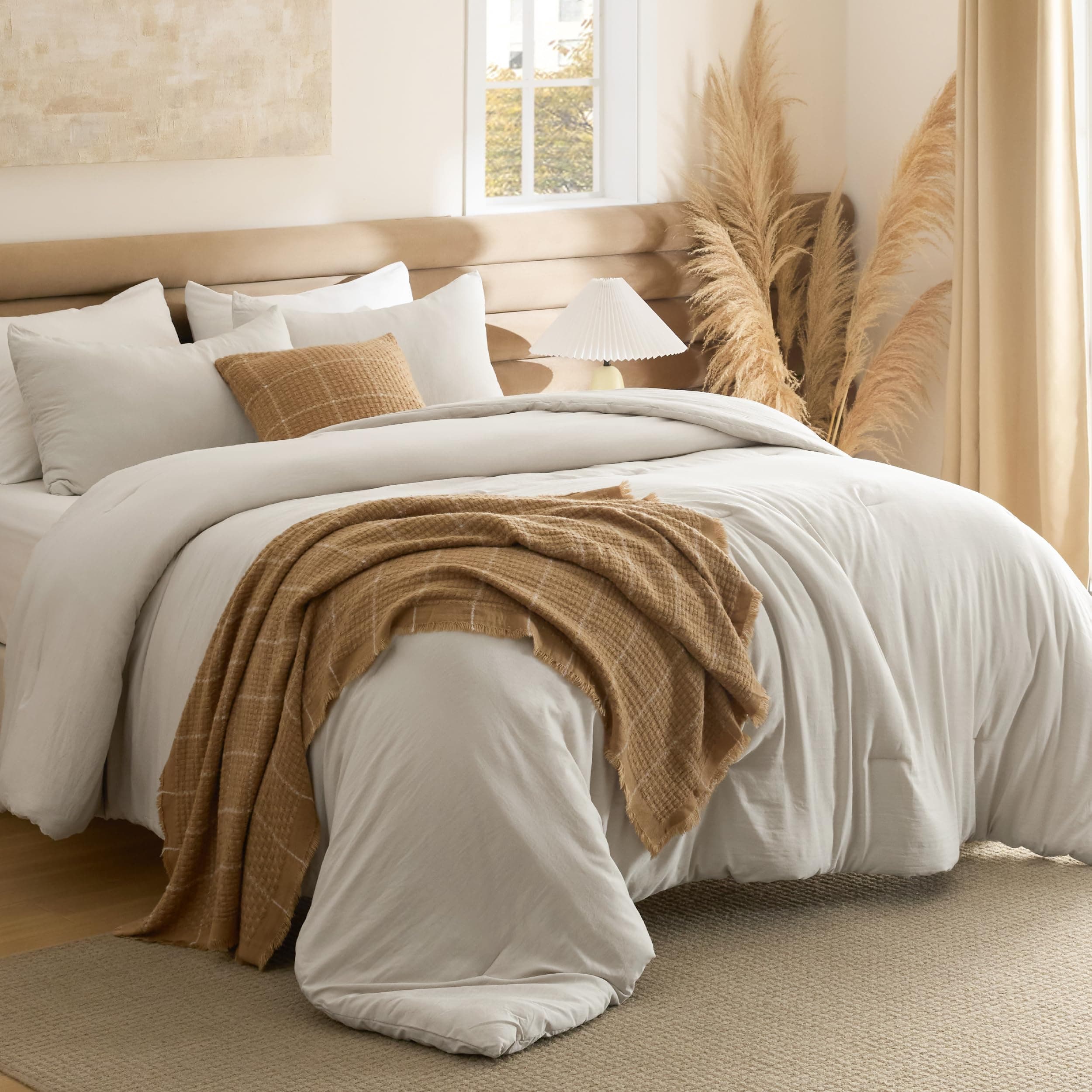 Bedsure Full Comforter Set, Beige Soft Prewashed Bedding for All Seasons, 3 Pieces GentleSoft™ Bed Set, 1 Lightweight Comforter (82"x86") and 2 Pillowcases (20"x26")
