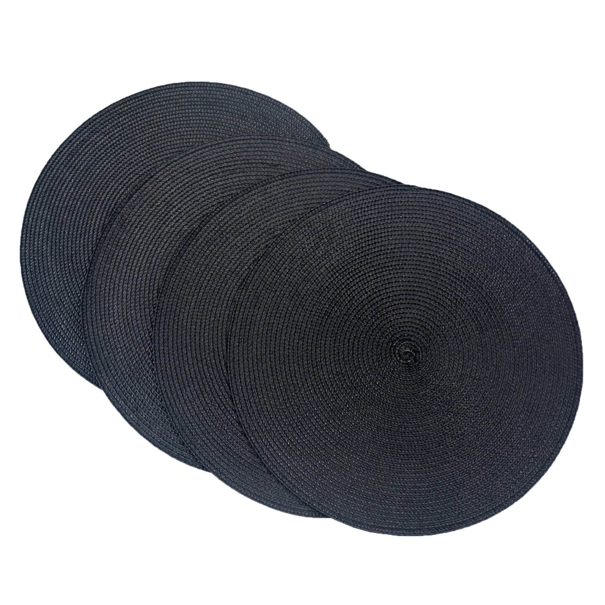 SCF2017 Round Braided Woven Polypropylene Plastic Placemats,Black,Set of 4