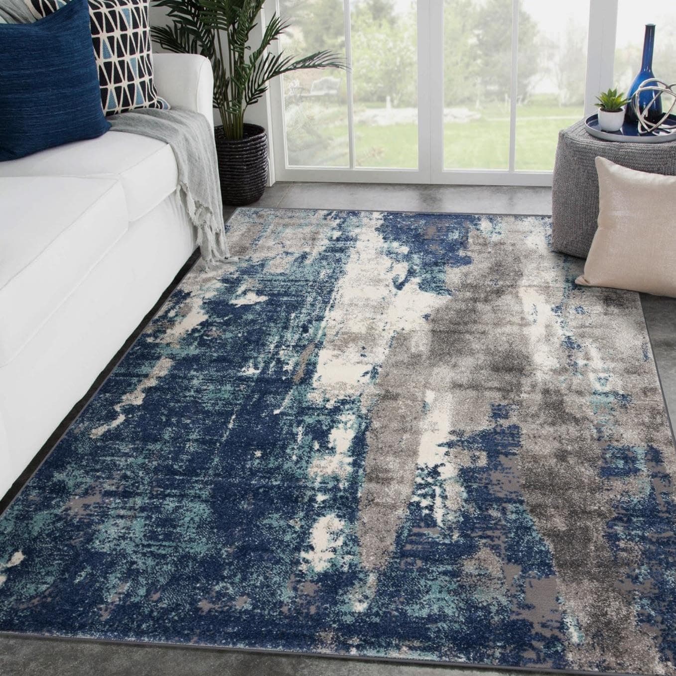 LUXE WEAVERS Euston Collection D.Blue-L.Blue 5x7 Modern Abstract Area Rug