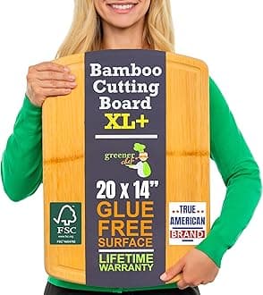 Greener Chef 20 Inch Bamboo Cutting Board Featuring Super-Sized Glue-Free Surface™ – Heavy Duty Butcher Block for Safe Meal Prep, Chopping & Carving with Lifetime Replacements