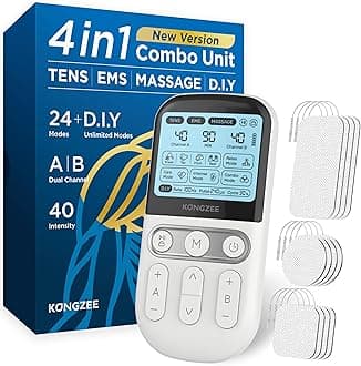 4 in 1 - D.I.Y & Tens Unit & EMS & Massage Muscle Stimulator, Dual Channel Therapy Machine for Pain Relief, FDA Cleared Rechargeable Electronic Pulse Massager,with 12pcs Electrode Pads (White)