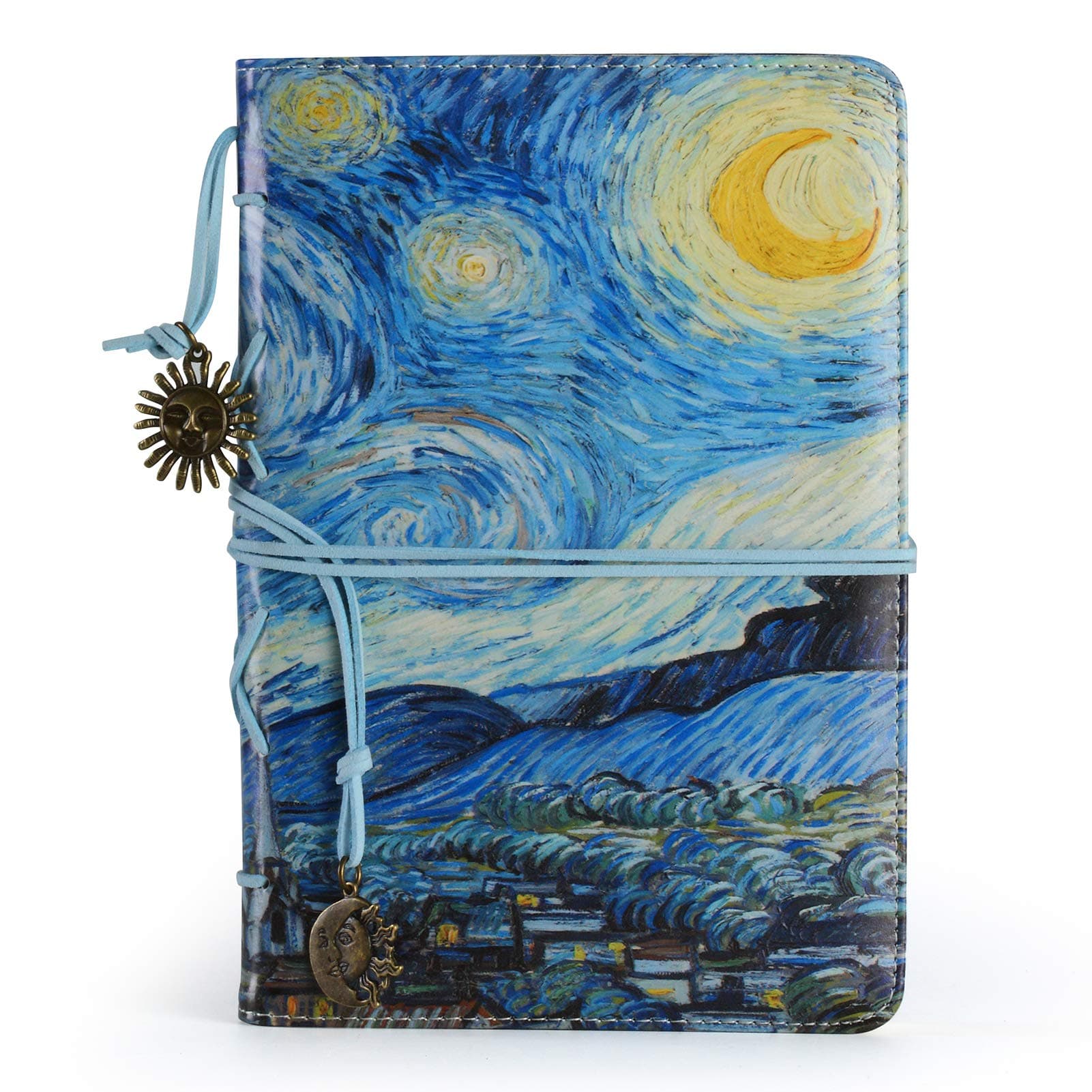❤️ VALERY Vintage PU Leather Journal / Bound Writing Notebook A5 / Refillable Travel Diary with Lined Pages, 96 Sheets and 192 Pages, Acid Free Paper - Blue (Starry Night)
