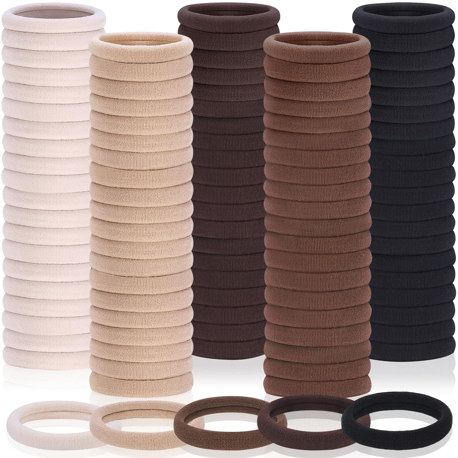 150 Pcs Elastic Hair Ties No Damage for Thick & Thin Hair, Ponytail Holders, Elastics, Soft Pony Tails Bands for Women, 5 Neutral Colors