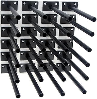 24 Pcs 8" Black Steel Floating Shelf Bracket Blind Shelf Supports - Hidden Brackets for Floating Wood Shelves - Concealed Blind Shelf Support – Screws and Wall Plugs Included