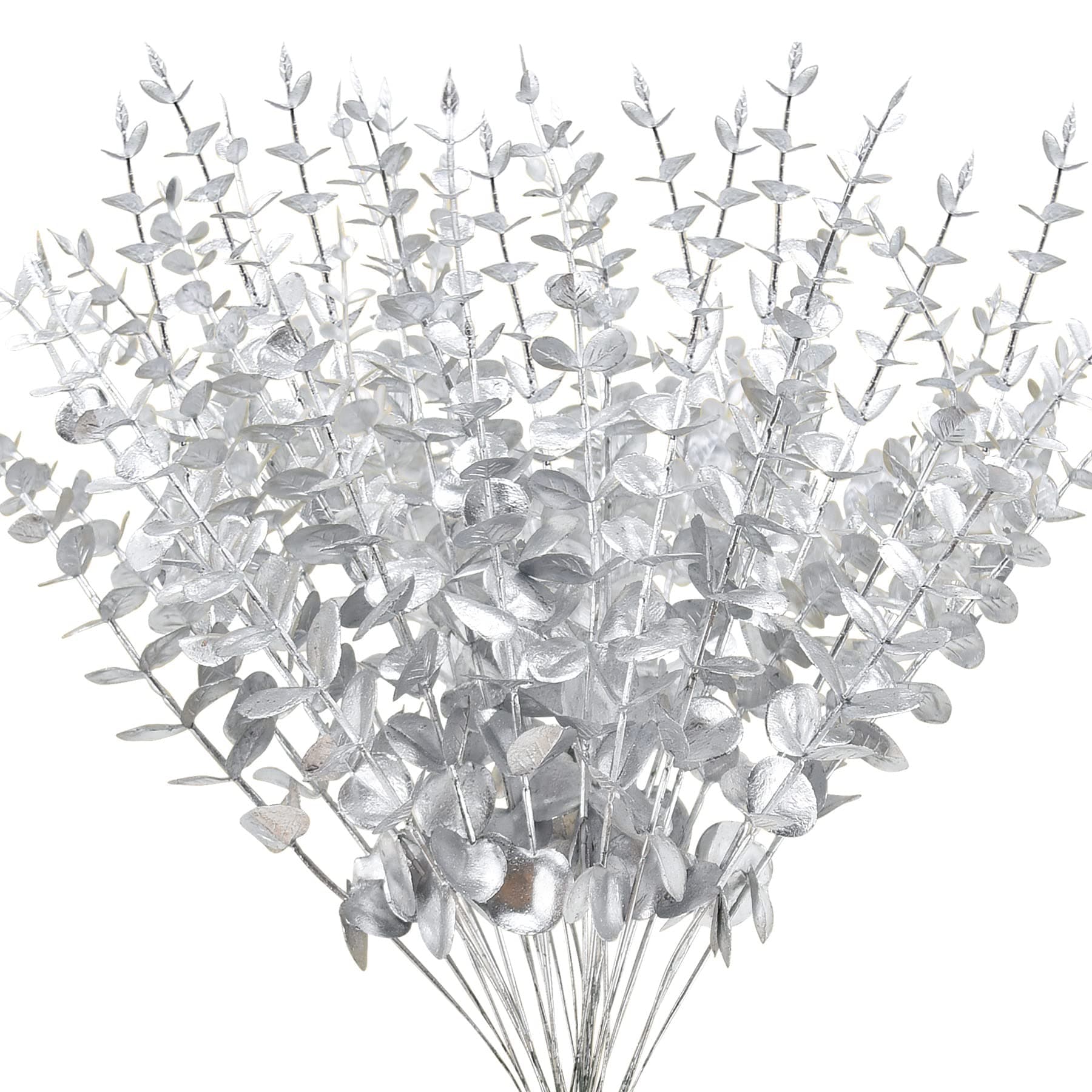 FEQO 36 Pcs Silver Eucalyptus Stems Artificial Leaves Decor Branches Fake Leaves 15 inch Faux Stem for Vase Wedding Bouquet Home (FF-22-070)