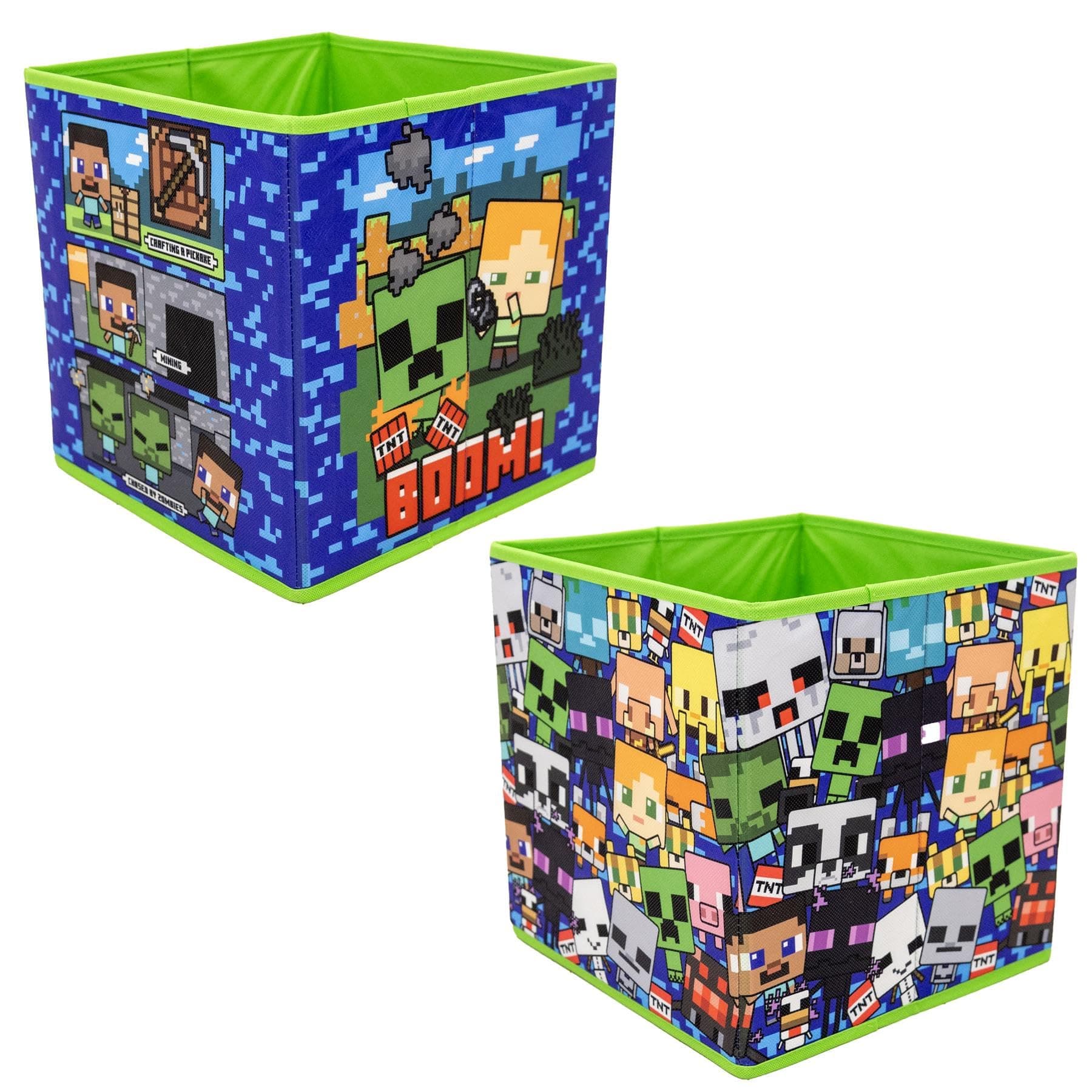 GAMER Officially Licensed Storage Boxes | 2 pack Foldable Storage Cubes Design | Perfect For Organising Children's Room, Kids Playroom (Minecraft Boom Design)