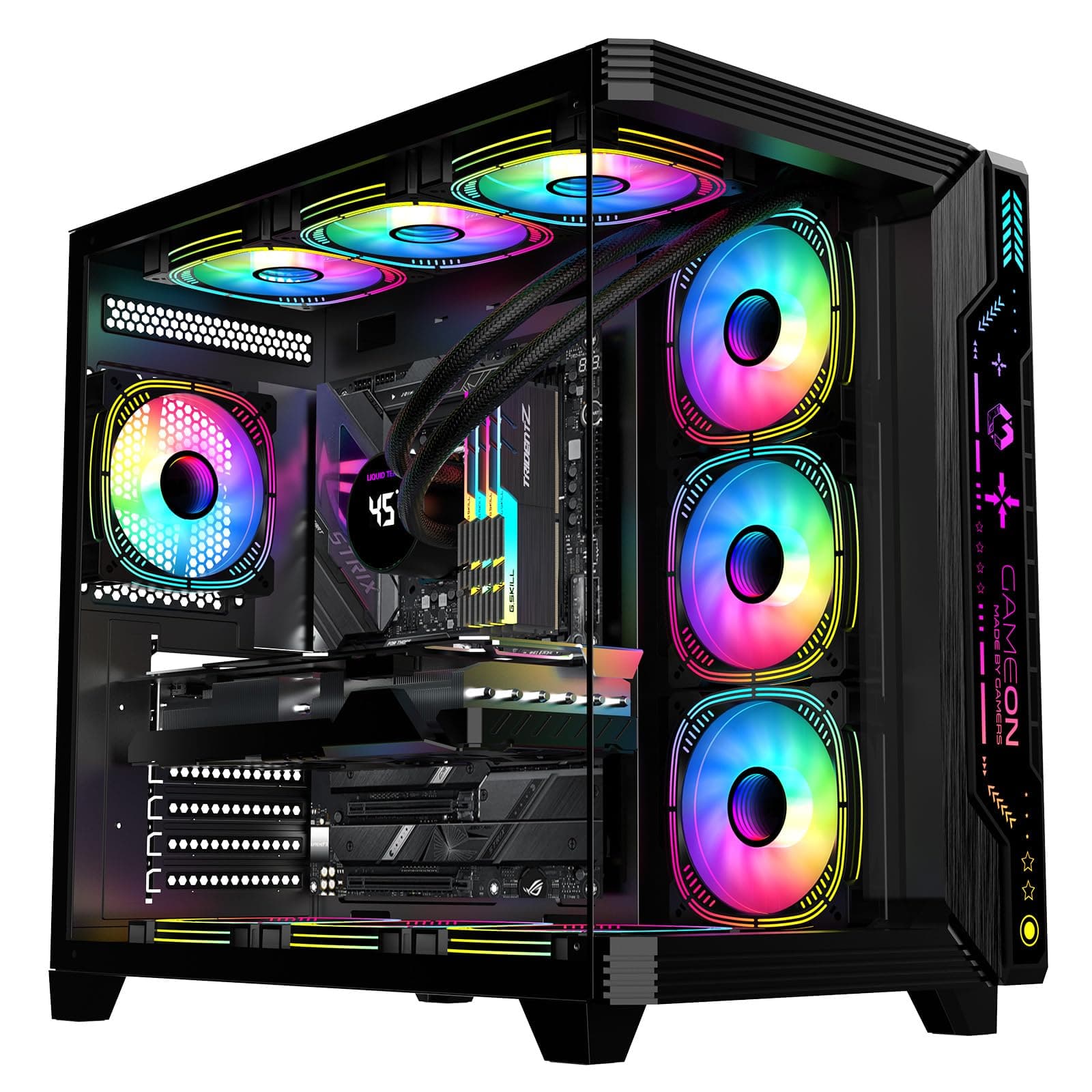 GAMEON PULSE-M Gaming PC Case – ATX/M-ATX/ITX Support, Tempered Glass, ARGB+PWM Lighting, Pre-installed 7 Fans, 360mm Water Cooling Ready