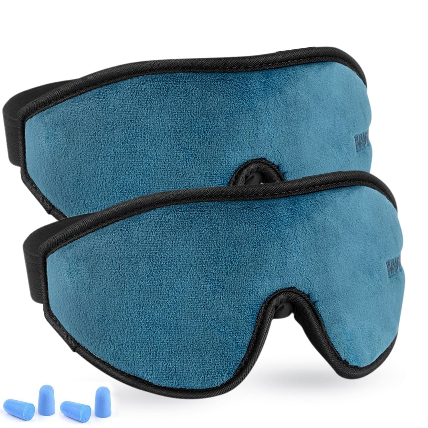 Adjustable Eye Sleep Mask - LYOOLY 2 Pack Upgraded 3D Contoured Sleeping Masks for Men Women - 100% Blackout Eye Shades Blindfold Eye Cover for Complete Darkness and Free Movement of The Eyes (Blue)