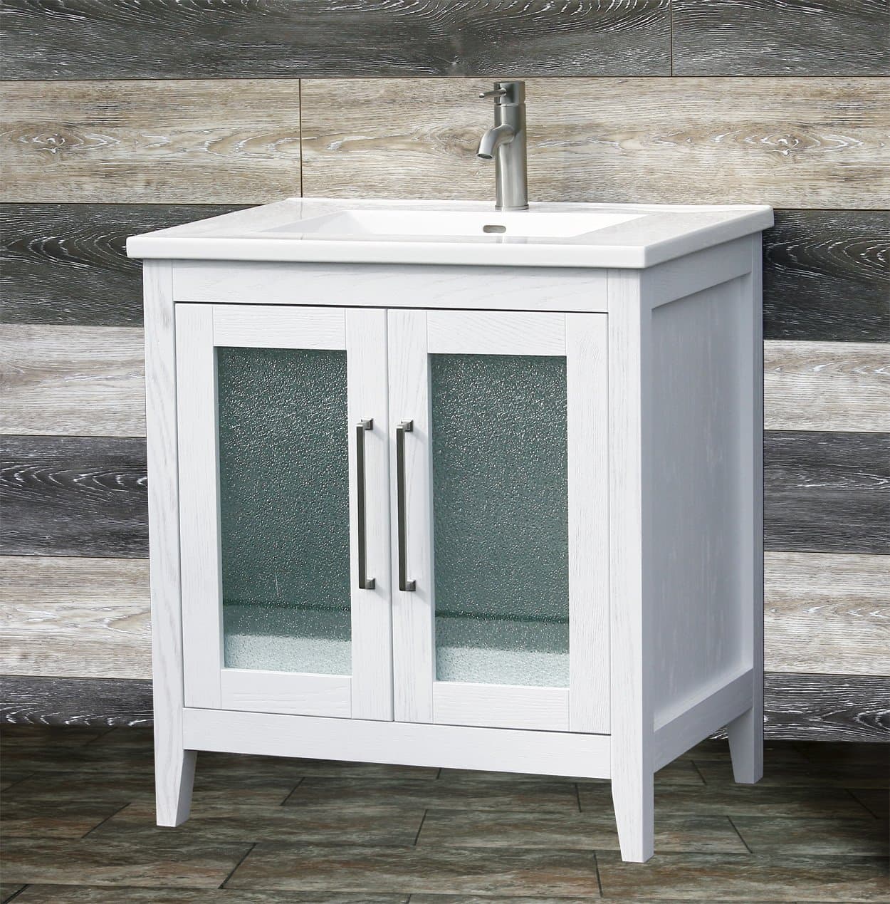 Elimax's 30 " Bathroom Vanity Solid Wood White Cabinet Ceramic Top Sink Faucet A3021-