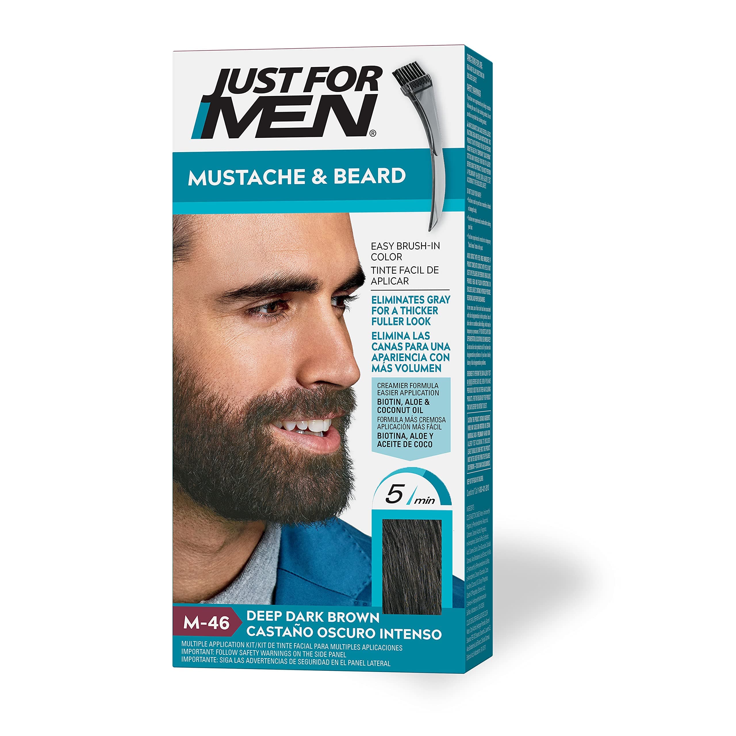 Mustache & Beard, multiple uses Beard Dye for Men with Brush, With Keratin Biotin Aloe and Coconut Oil for Healthy Facial Hair - Deep Dark Brown, M-46, Pack of 1 (Packaging May Vary)