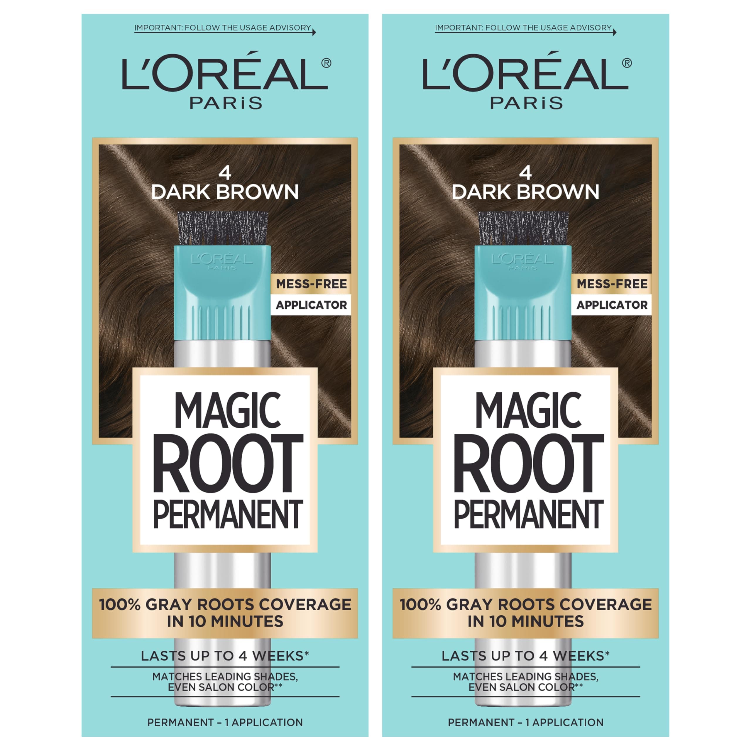 Magic Root Rescue 10 Minute Root Hair Coloring Kit, Permanent Hair Color with Quick Precision Applicator, 100 percent Gray Coverage, 4 Dark Brown, 2 count