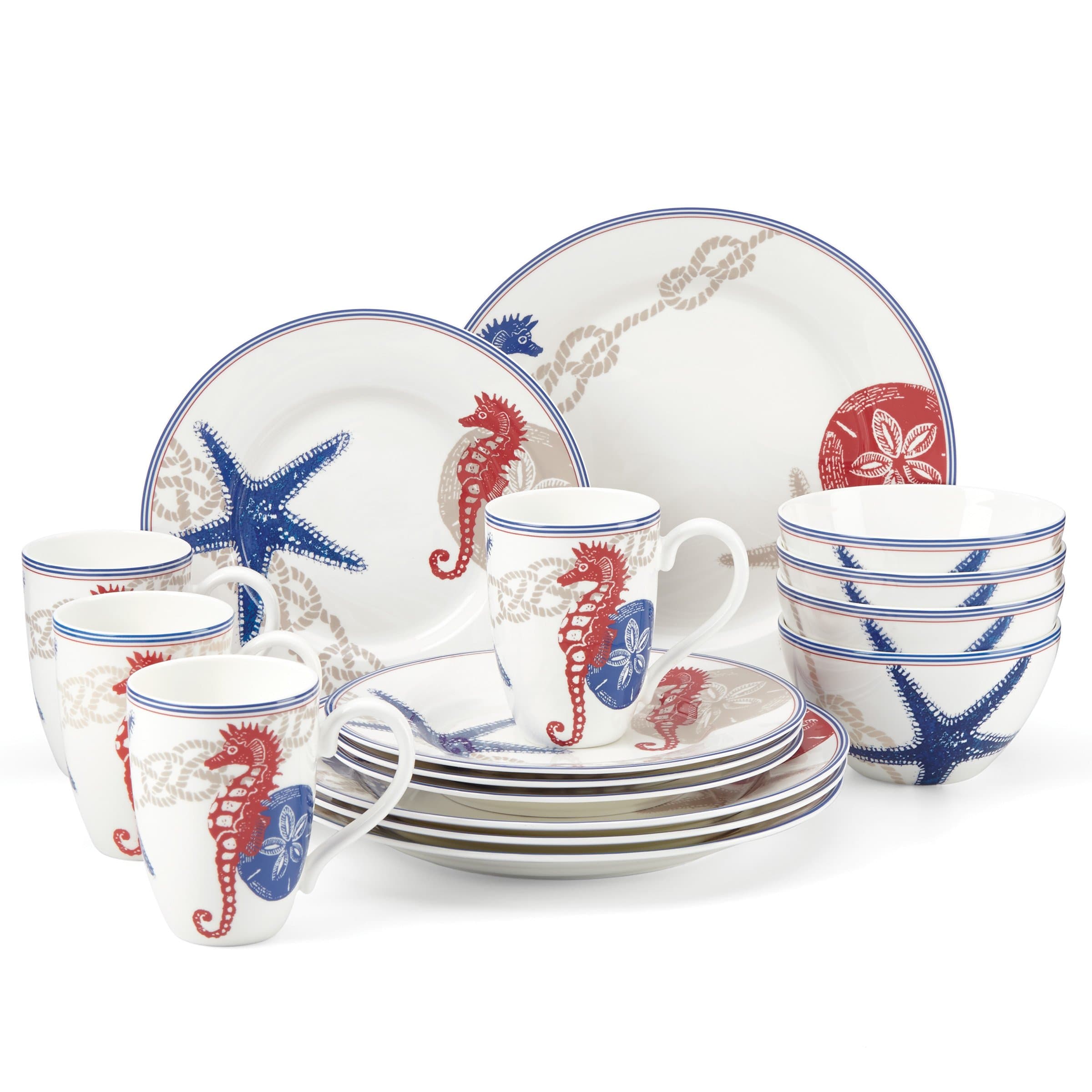 Lenox 16 Piece Oceanside Dinnerware Set, Multicolor