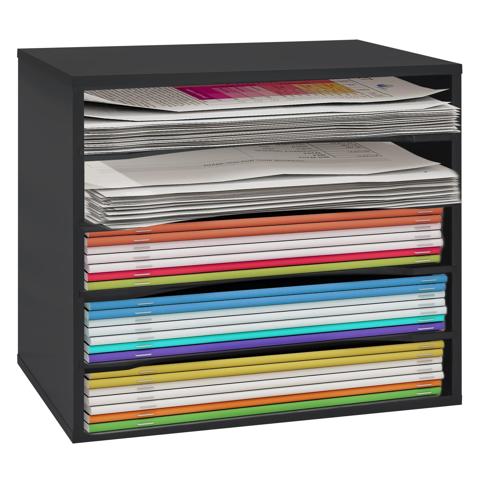 Sponsored Ad - EMERIT 4-Tier Adjustable Paper Organizer, Large Capacity Book Shelf for Textbooks/Magazines/Office Files, Wooden Dividers, 7 lbs per Shelf, Black