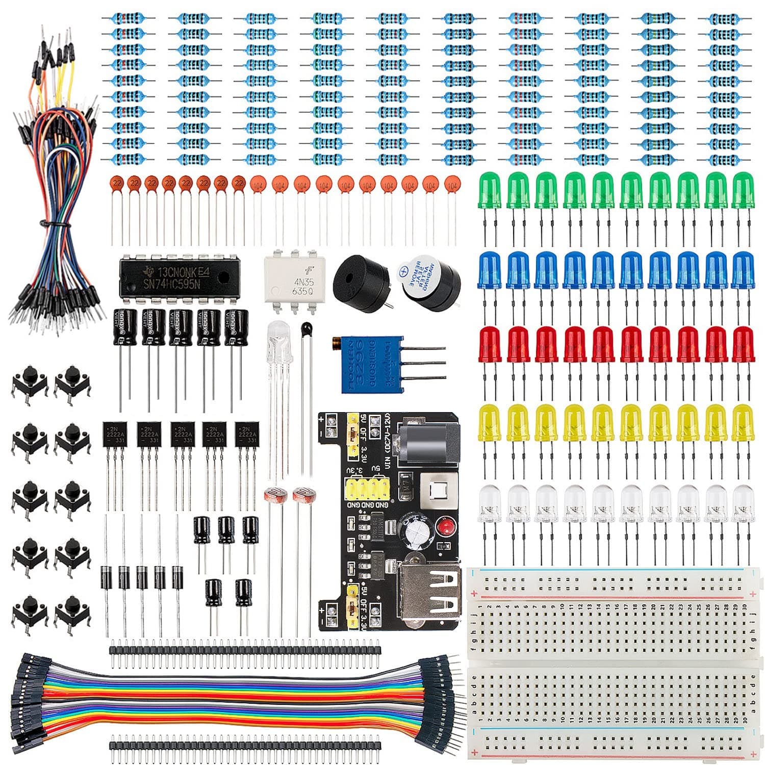 Smraza Basic Starter Kit with Breadboard,Power Supply,Jumper Wires,Resistors,LED for Arduino UNO R3,Mega2560,Nano,Raspberry Pi
