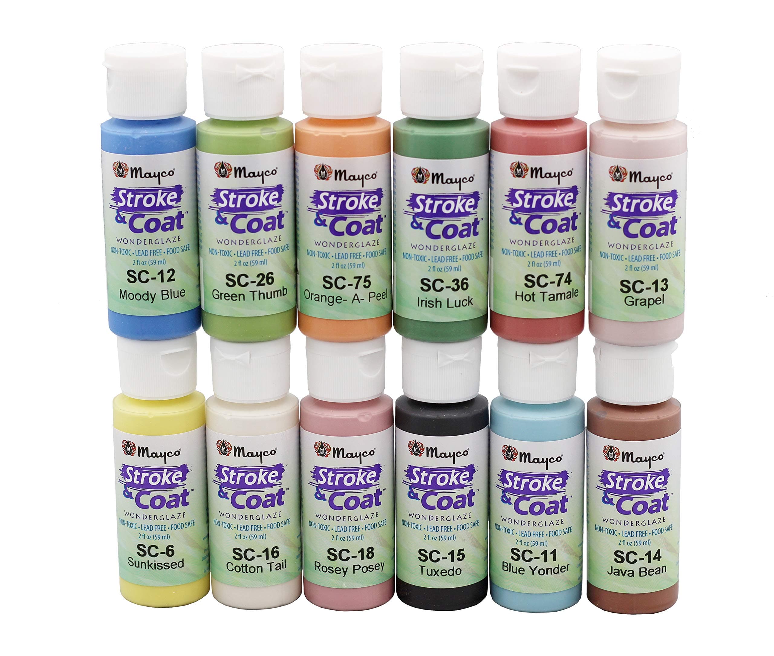 Creative Hobbies Mayco Stroke & Coat Glaze Ceramic Kit 1 | 12 2-Ounce Jars with Porcelain Application