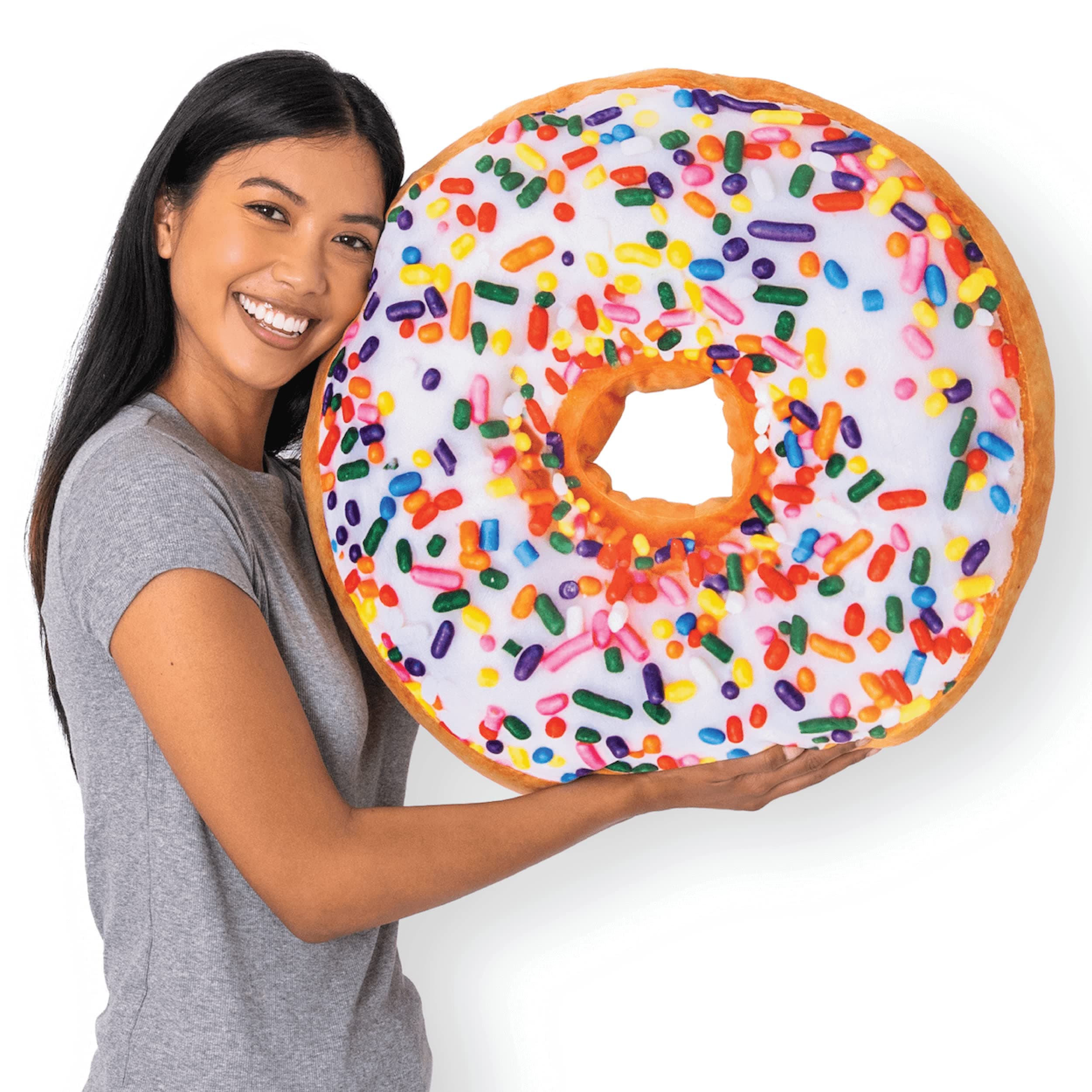 Much Comfort 22" 3D Sprinkle Donut Throw Pillow - Made with Super Soft & Ultra Premium Fabric - Comfortable, Plush, Stuffed Toy or Cushion for Home Decor - Best Holiday White Elephant Gift - Medium