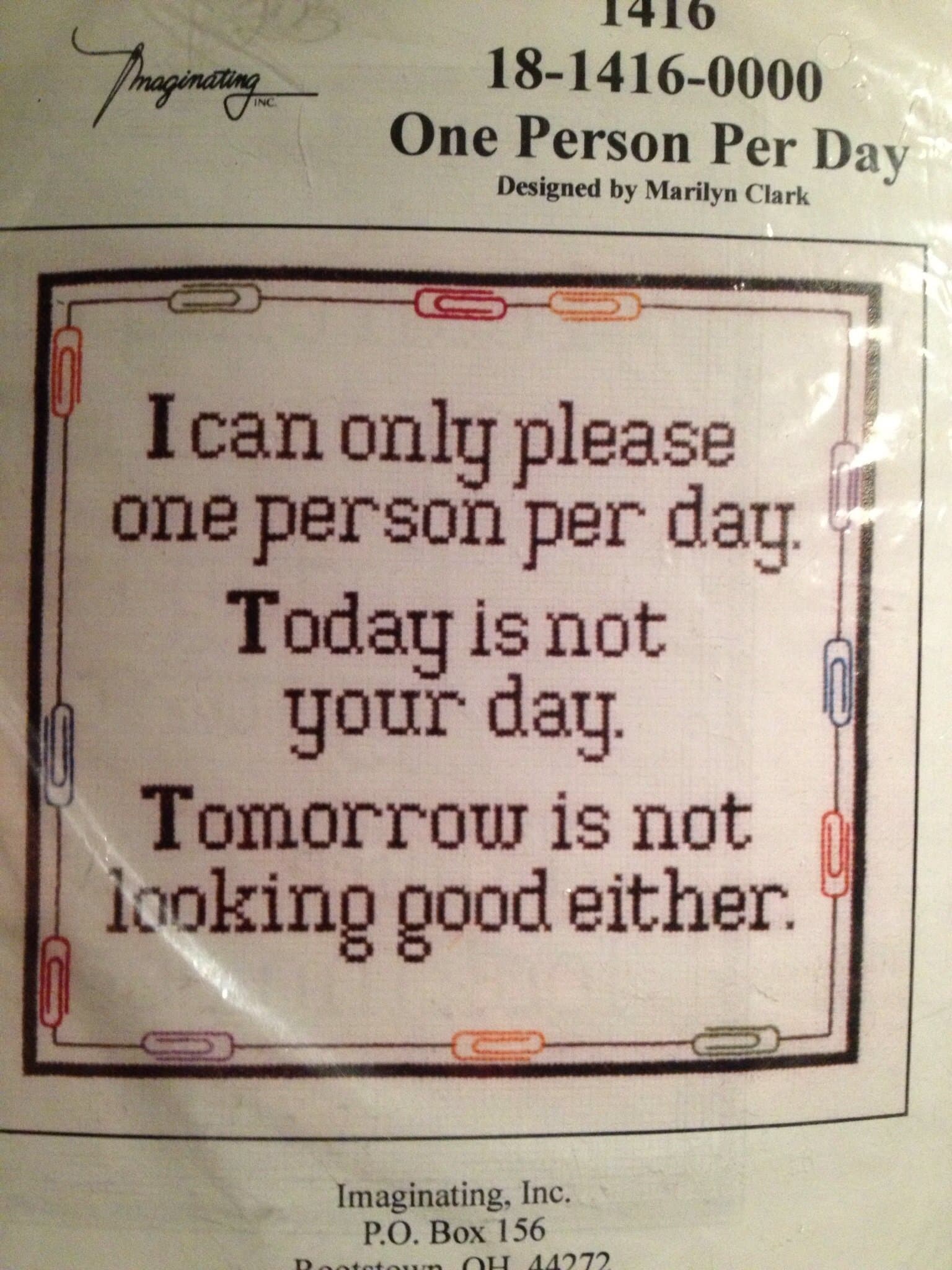 I Can Only Please One Person Per Day. Today Is Not Your Day. Tomorrow Is Not Looking Good Either. ~ Counted Cross Stitch Kit