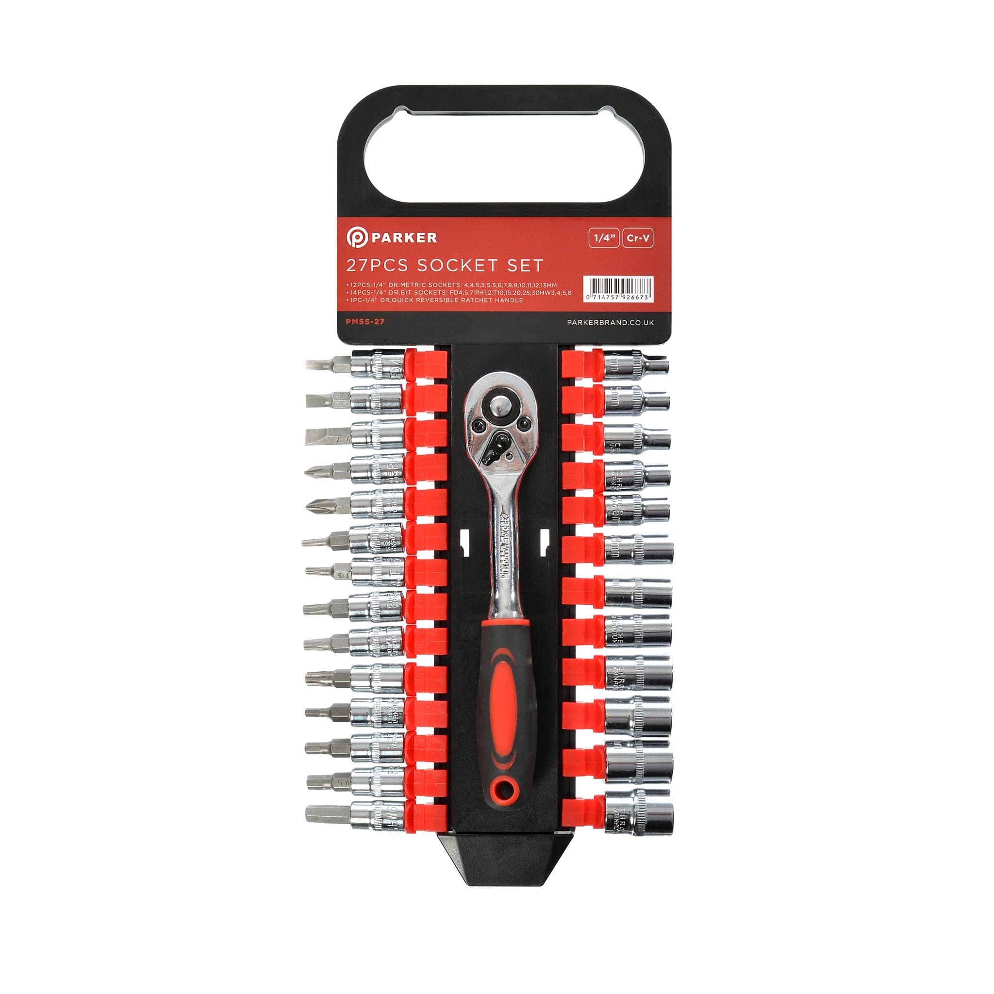ParkerBrand 27 Piece Socket Set - 1/4" CRV