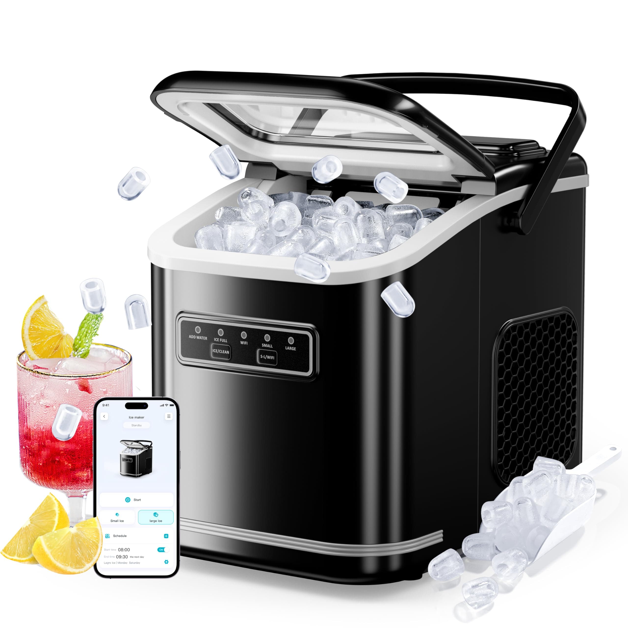 ecozy 2.1" Clear Ice Ball Maker with CrystalFlux Technology, Minimal Footprint Sphere Ice Maker with 8H Timer, 1 pc in 30 Mins, 48 pcs/Day, Self-Cleaning for Home Bar Whiskey & Bourbon