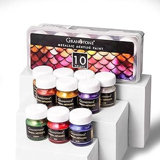 GRANOTONE Venezia Metallic Acrylic Paint Set Water Based 15 ml Each Pack of 10 Non Toxic Colour Shimmering Effect Multicolor for Artists Beginners Craft Hobby Painters and Kids Made in India